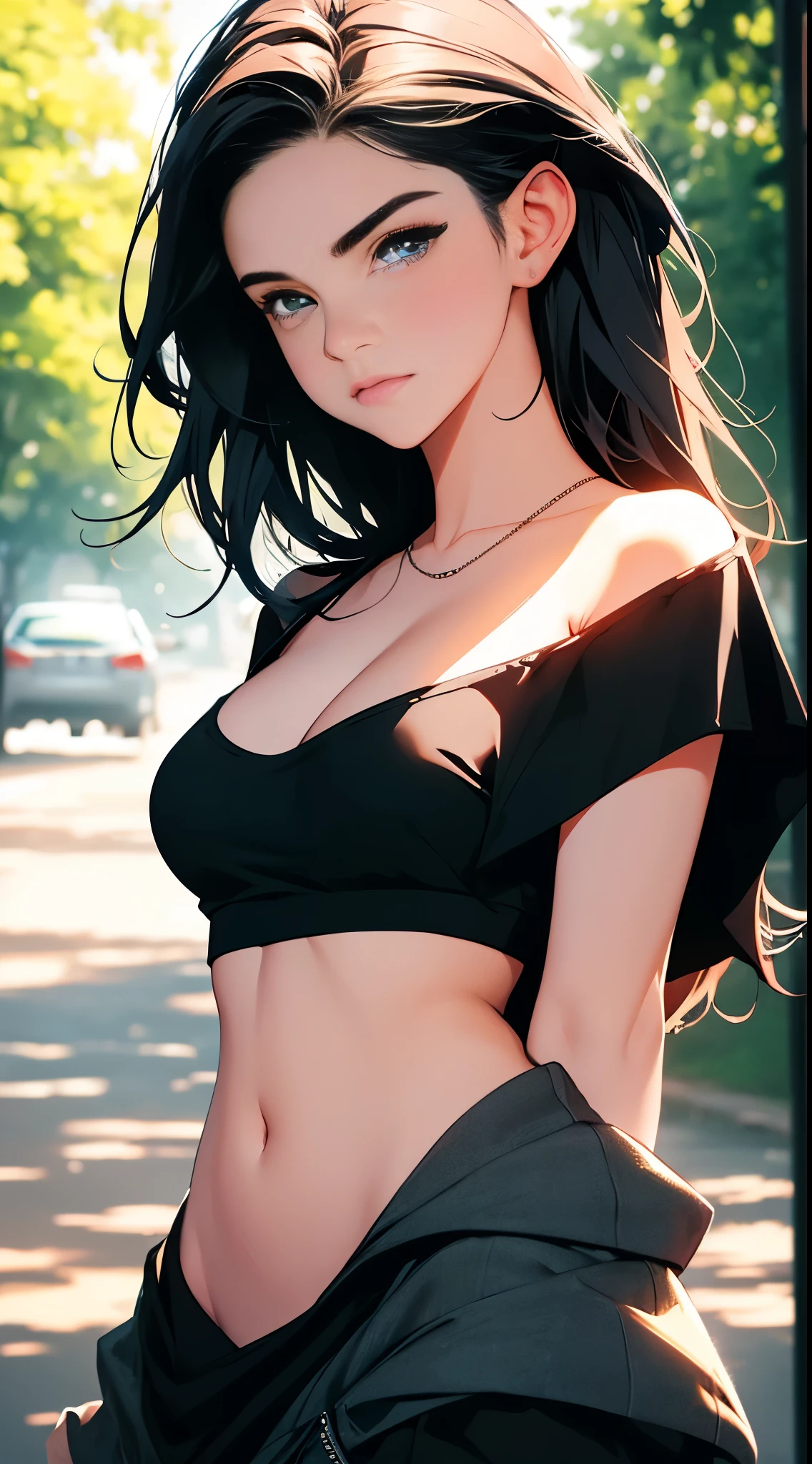 cleavage, a beautiful woman, she is ((( Selena Gomez:Emma Watson:0.8))), from_above, close-up, crop top, ((Crop top)))detailed face, capezzolo ritto tette grandiyellow bodycon tank top, hair, park, sky, trees, pale skin, moonlight, stars, 1girl, statement sunglasses, big breasts ,, vivid colors, bokeh background, subject for emphasis,dramatic colors , hyperealistic, masterpiece, best quality, nsfw