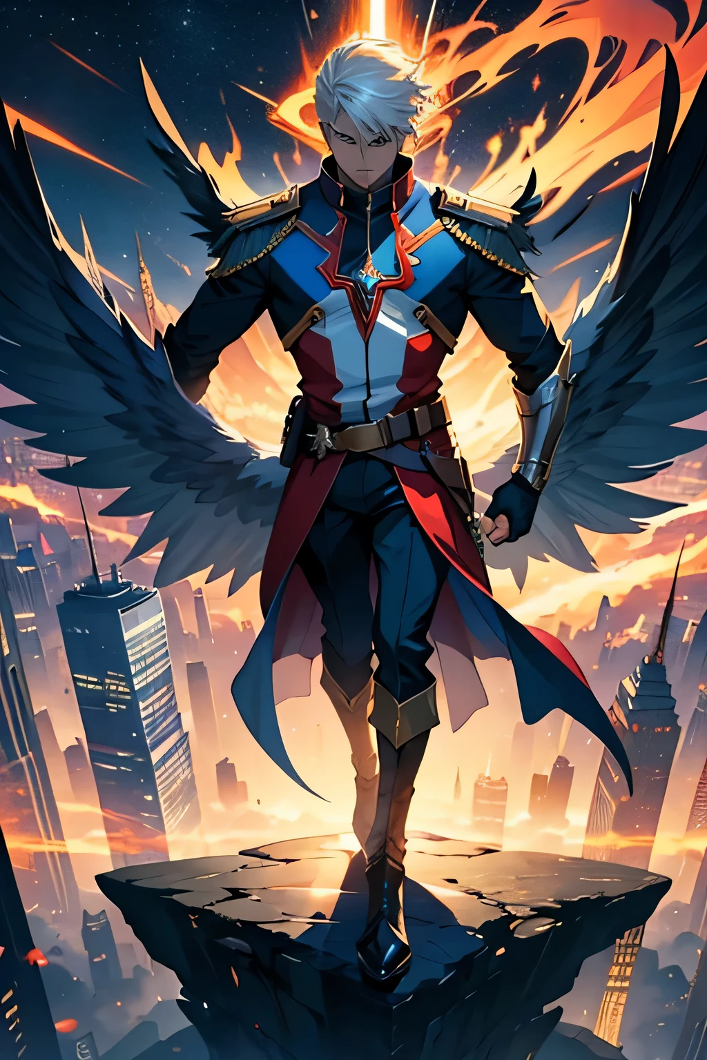 title: "gathering of heroes: Stylish anime opening sequence"

Amidst a symphony of mesmerizing music and spectacular sound effects, The camera pans across the vibrant scenery, energetic cityscape. sudden, Five lights pierce the sky, In each photo、It depicts a heroic figure standing confidently atop a tall building.。.

1. **captain valiant** - Wears a bright red and gold hero suit decorated with wings。, exhibit a noble and courageous character. His eyes sparkle with determination, A powerful aura emanating from his body.

2. **technology savant** - cladding