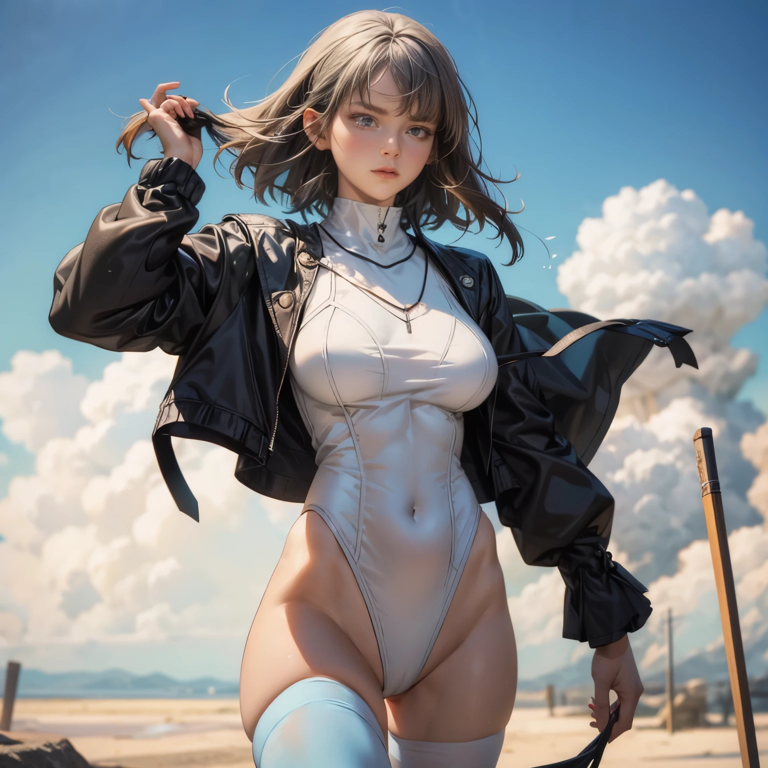 photo quality, Worldly beauty, Composition with turtleneck and leotard,Lolita and leotard and composition, High resolution, very big, It&#39;s sticking out, wide open crotch, The shape of the is clearly visible, genitals are clearly visible, wide open crotch, A leotard that sticks to wet skin, Thin leotard,Sheer leotard,white leotard,super high leg,The white color of the clothes is transparent,