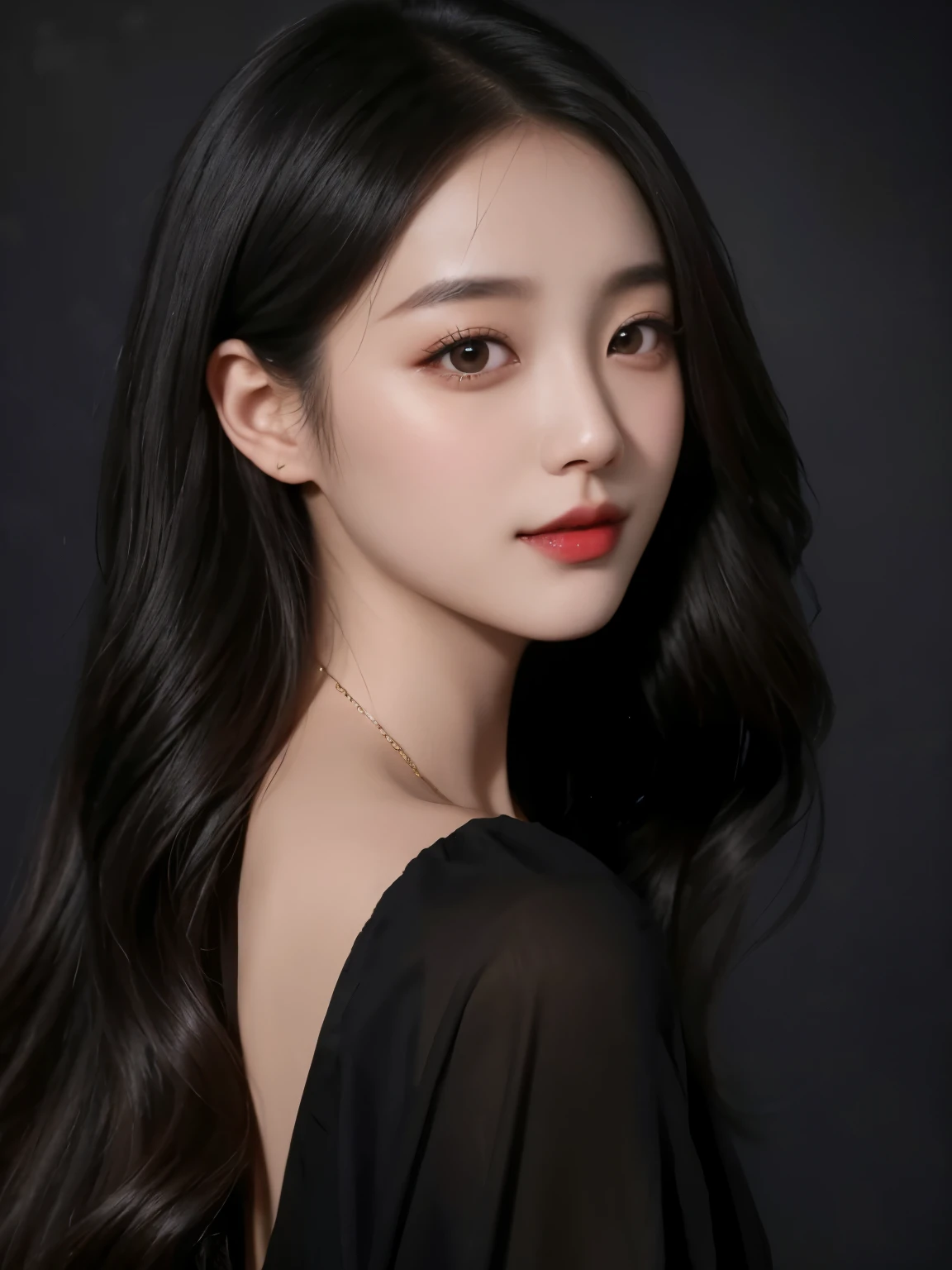 a woman with long black hair and a black dress posing for a picture, beautiful south korean woman, gorgeous young korean woman, beautiful young korean woman, dilraba dilmurat, bae suzy, gorgeous chinese model, female actress from korea, xintong chen, xision wu, jaeyeon nam, ruan jia beautiful!, korean girl, li zixin