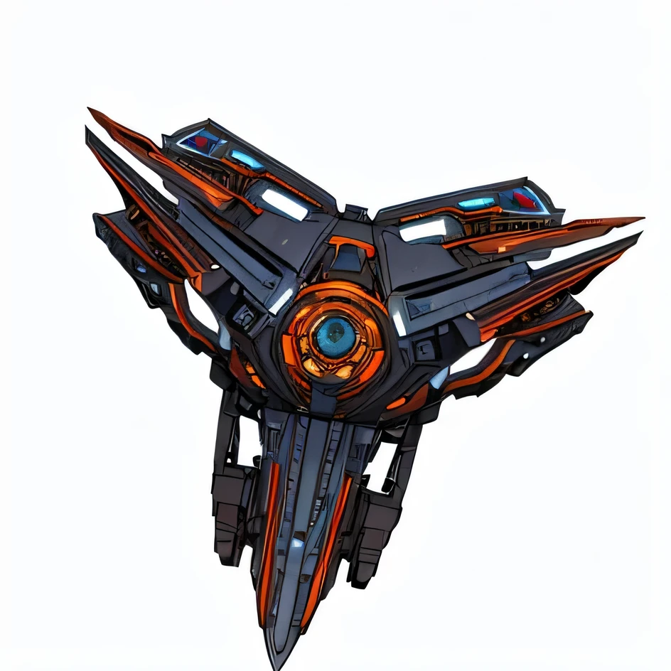alien spaceship with futuristic weapon and metalic color without orange color. And change with unique shape