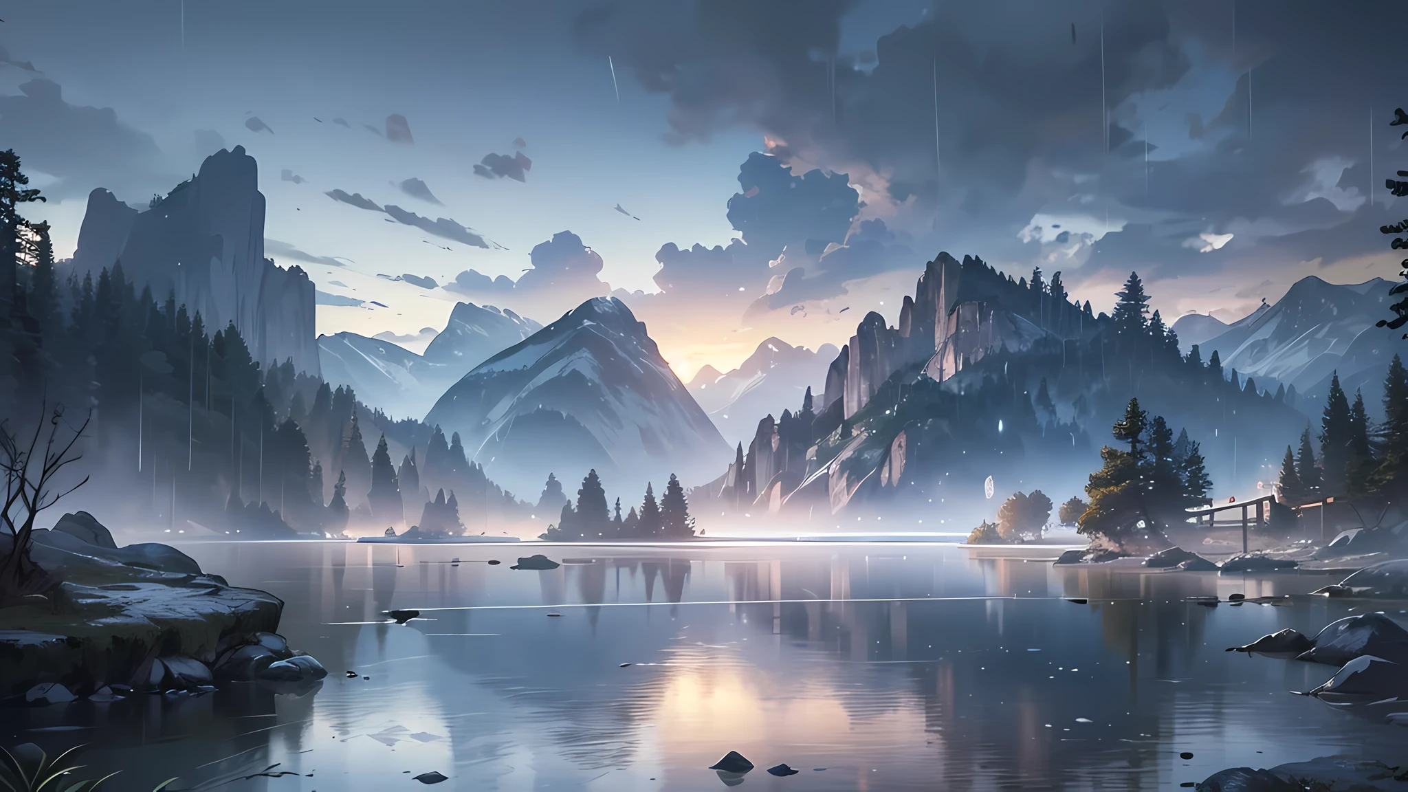 A serene place, very pleasant, beautiful, calm and beautifully landscaped. photorealistic, 8k uhd, studio quality, ultra realistic, maximum detail, large scale, postprocessing, photorealistic, photorealistic, photoshop, photography, detailed, cinematic lighting, landscape, panorama, scenery, ray tracing, cinema4, ice curtain, rainy night
