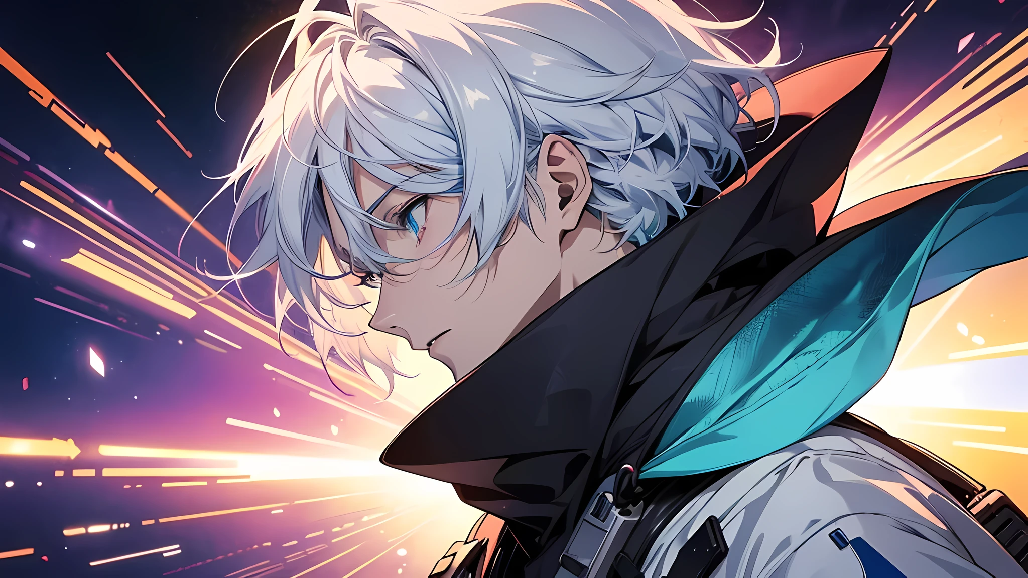 anime character with white hair and blue eyes in a space setting, official artwork, high detailed official artwork, detailed key anime art, best anime 4k konachan wallpaper, key anime art, trigger anime artstyle, handsome anime pose, profile picture 1024px, official fanart, anime style 4 k, perfect face, perfect body, detailed eyes, detailed nose, detailed face
