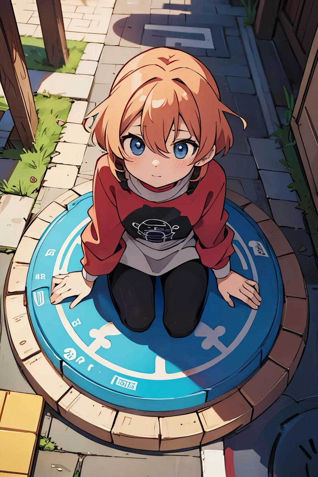 There is a manhole with anime characters drawn on it.