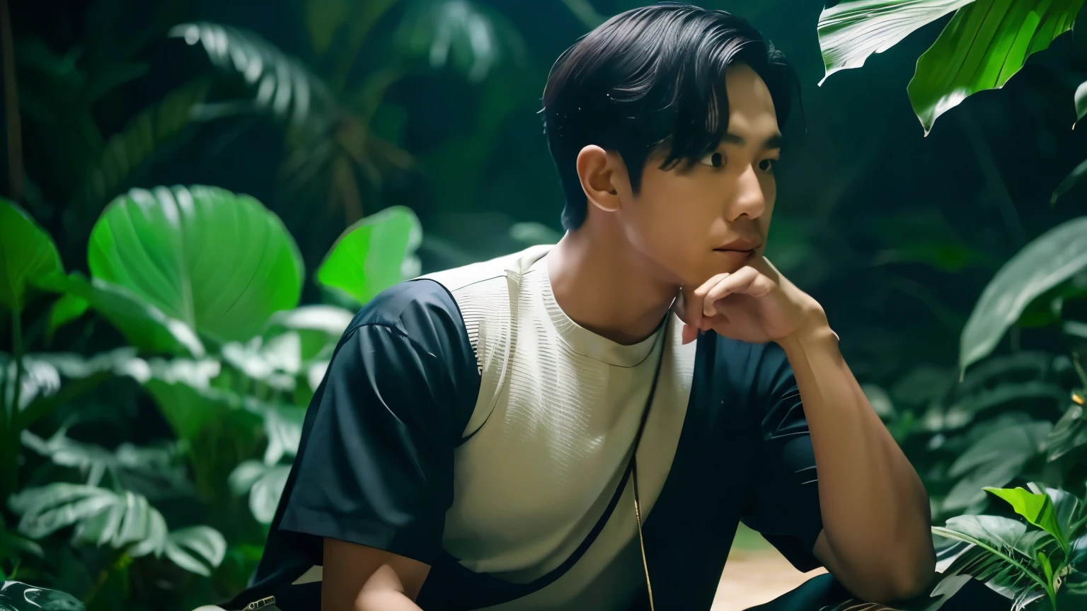 Seorang pemuda pria andi dari indonesia sedang duduk santai sambil merokok, asapnya membentuk sebuah siluet tulisan teks "SELERA PEMBERANI". Latarbelakang sebuah panggung dalam scene film di indonesia. Uhd, vivid, 8k, realistis. Menggunakan randerman renderer.