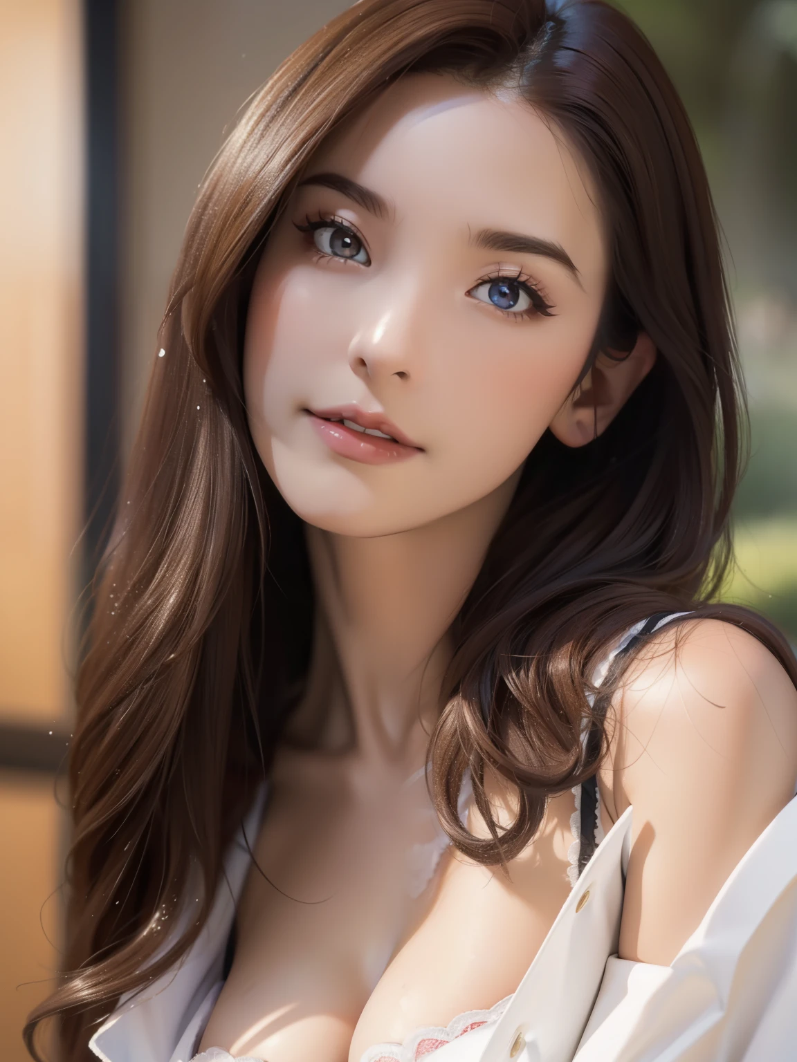 (best quality,4k,8k,highres,masterpiece:1.2), ultra-detailed, (realistic,photorealistic,photo-realistic:1.37),(beautiful detailed eyes, beautiful detailed lips, extremely detailed eyes and face, long eyelashes),studio lighting,physically-based rendering,vivid colors,(big tits, super big tits, super extra big tits),(bob haircut),(laughing like a madman with his mouth wide open:1.2),(stylish and casual personal clothing, white dress and dark green skirt, hair fluttering in the wind, skirts swirling),(soft lighting),(cheerful atmosphere),(Low angle composition, low angle portrait),(dynamic poses),