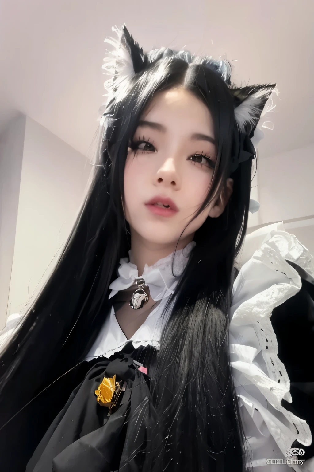 a close up of a woman with long black hair wearing a cat costume, anime girl cosplay, anime cosplay, cosplay of a catboy! maid! dress, anime girl in real life, very beautiful cute catgirl, black hair black cat ears, 1 7 - **** - *** anime goth girl, cruel korean goth girl, anime girl with cat ears, jennie kim blackpink