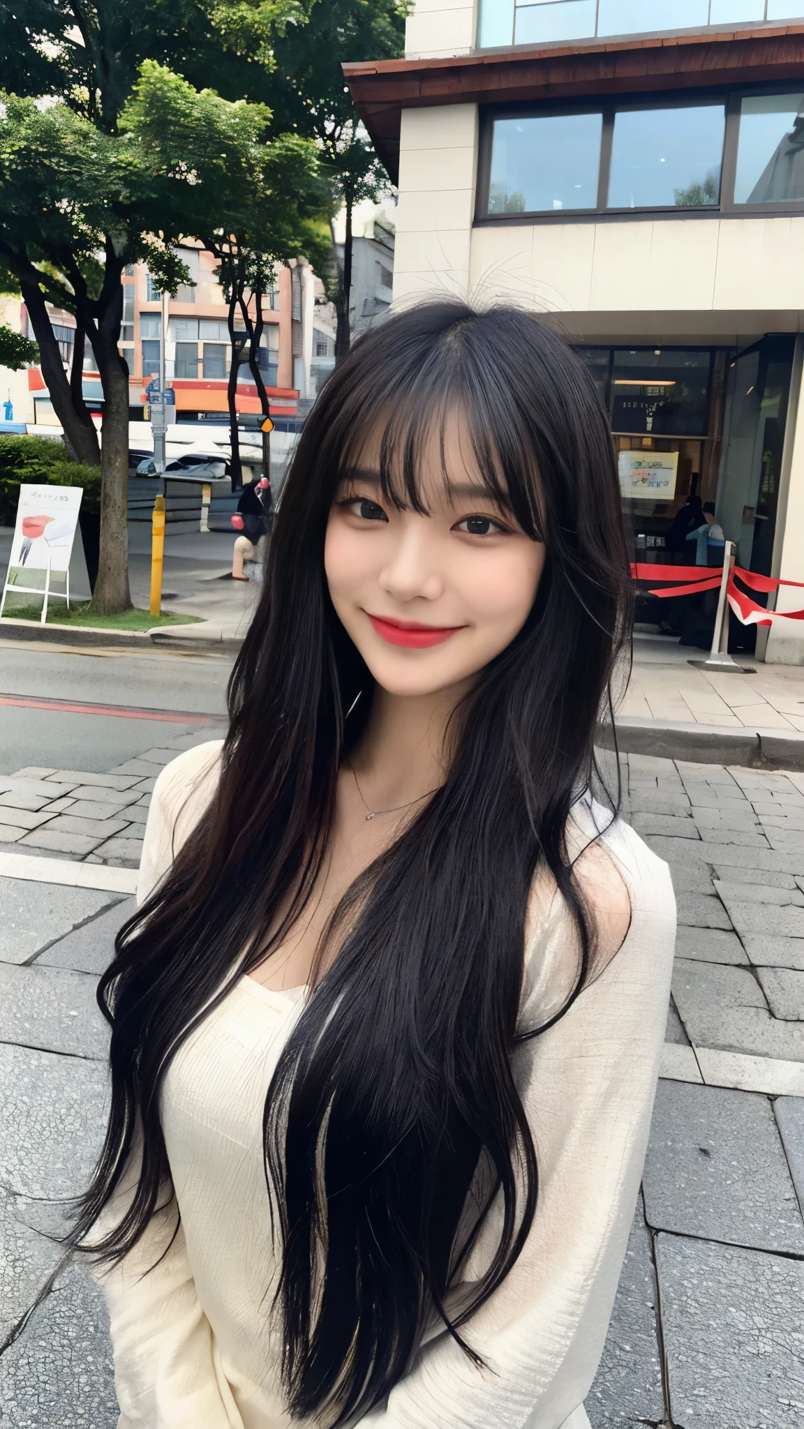(8 thousand、top quality、masterpiece:1.2)、(realistic、realistic:1.9)、(laugh:0.2)、medium chest、beautiful and delicate eyes、full body sbian、(alone:1.8)、(look at the audience:1.3)、hair on wet hair、Smiling on a quiet street in the park、shoulder height short hair、The end of the hair touches the shoulder and then bounces up in a U shape...、Loose curly hair,、light bangs、I have bangs、Beautiful black haired woman in her 20s。No Man'so cute.、There is a sophisticated atmosphere。walking on the white sidewalk,、He looked around gracefully.......、Unlike the busy atmosphere of the city、、、、、、Radiates quiet beauty。그녀의 laugh는 주변 사람들에게도 있다々that'displayed々continues々This is、々This is、々This is、々Gives you a happy feeling, black leather jacket,