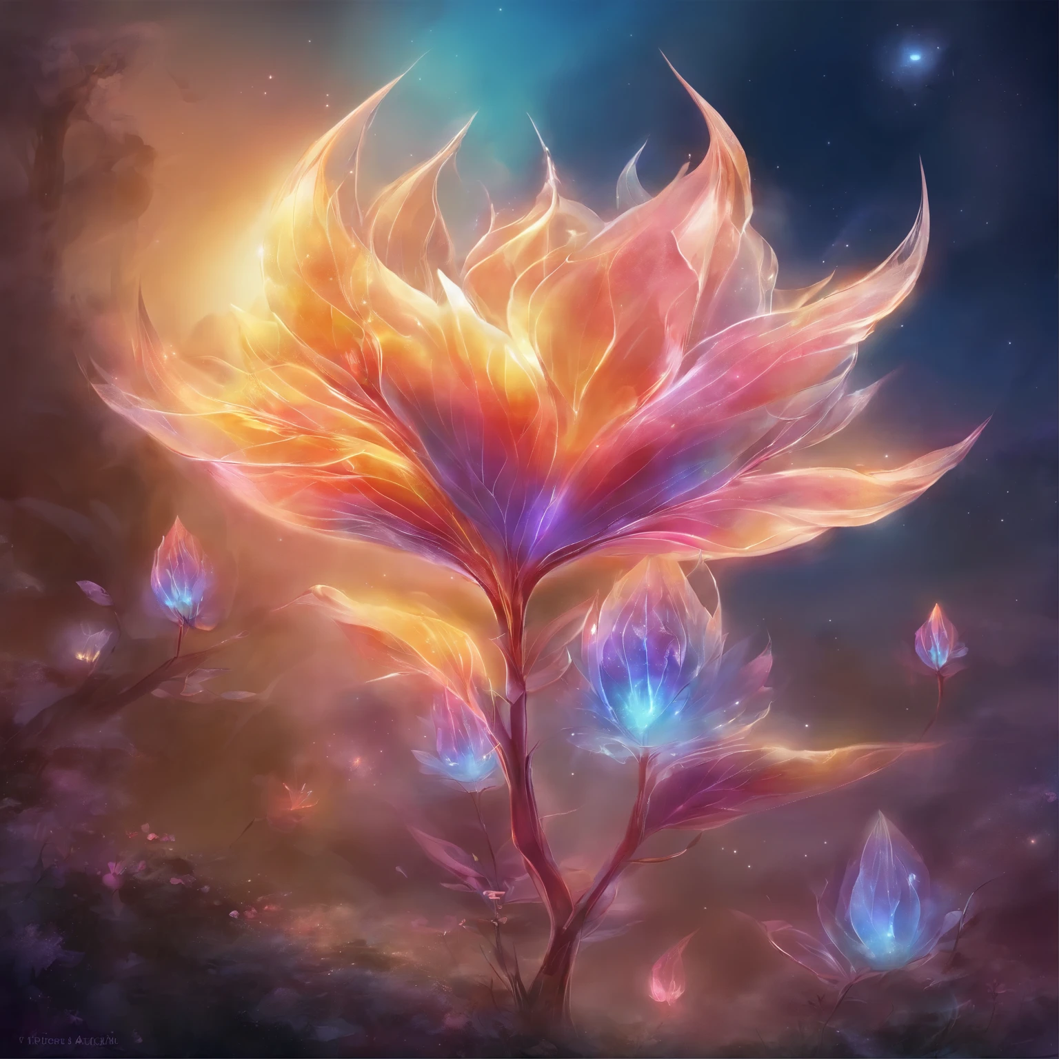 flor de cristal, Fantasia, Galaxy, transparente, Espumante, Espumante, Brilhante, colorida, magic photography, dramatic lighting, Photographic realism, ultra-detalhado, 4k, profundidade de campo, high resolution