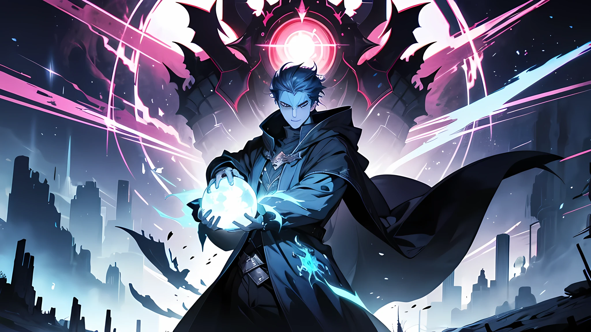 arafed image of a man in a hoodedie with a glowing orb, epic fantasy digital art style, epic digital art illustration, painted in the style arcane, epic fantasy art style, epic fantasy sci fi illustration, style of duelyst, dark cloaked necromancer, arcane art style, fractal thunder dan mumford, so enemies that did not appear in the previous difficulty appear now and then