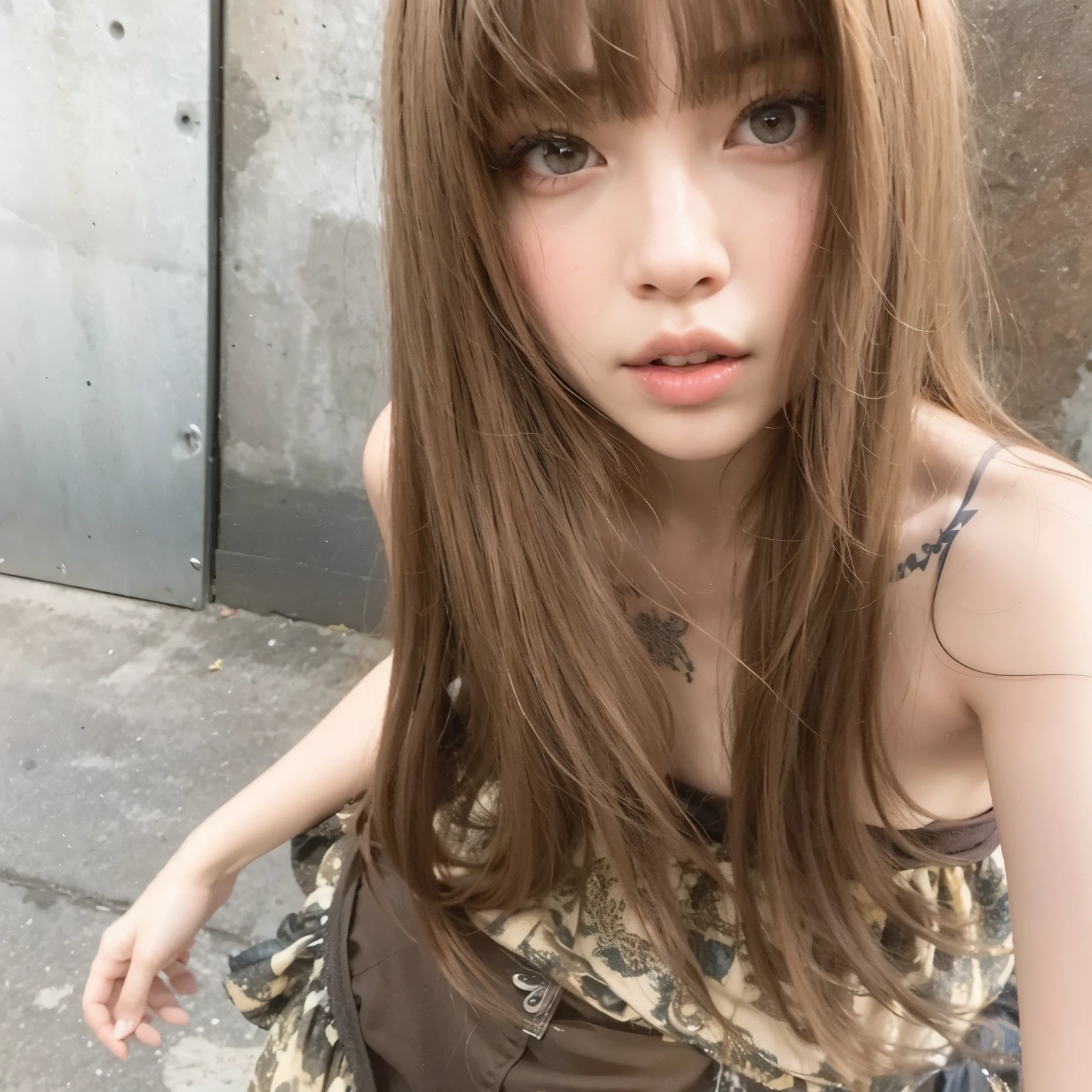 arafed woman with long hair and a tattoo on her chest, lalisa manobal, lalisa manoban of blackpink, with bangs, long hair with bangs, long hair with full bangs, ulzzang, with full bangs, the hime cut, brown hair and bangs, brown long hair with bangs, brown hair with bangs, long bangs