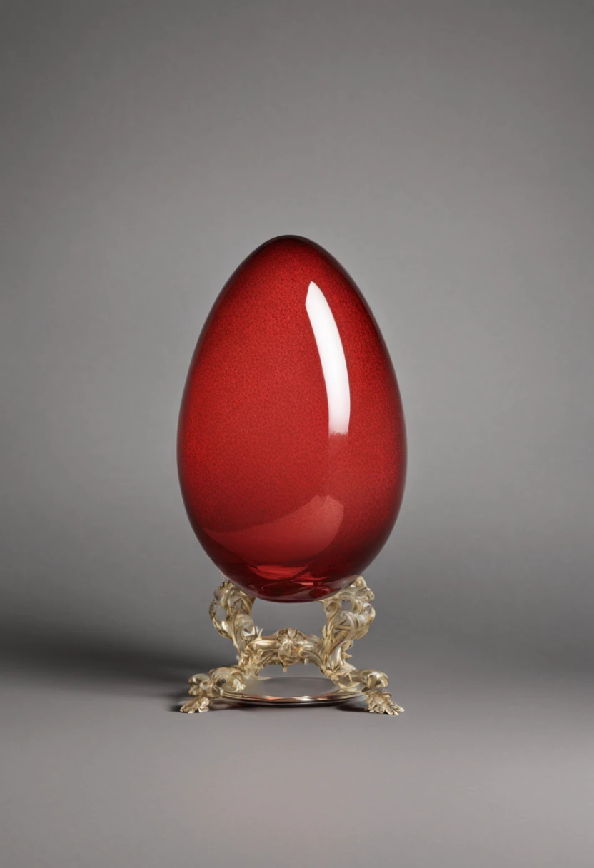 Glass in the shape of a chicken egg, opaque red