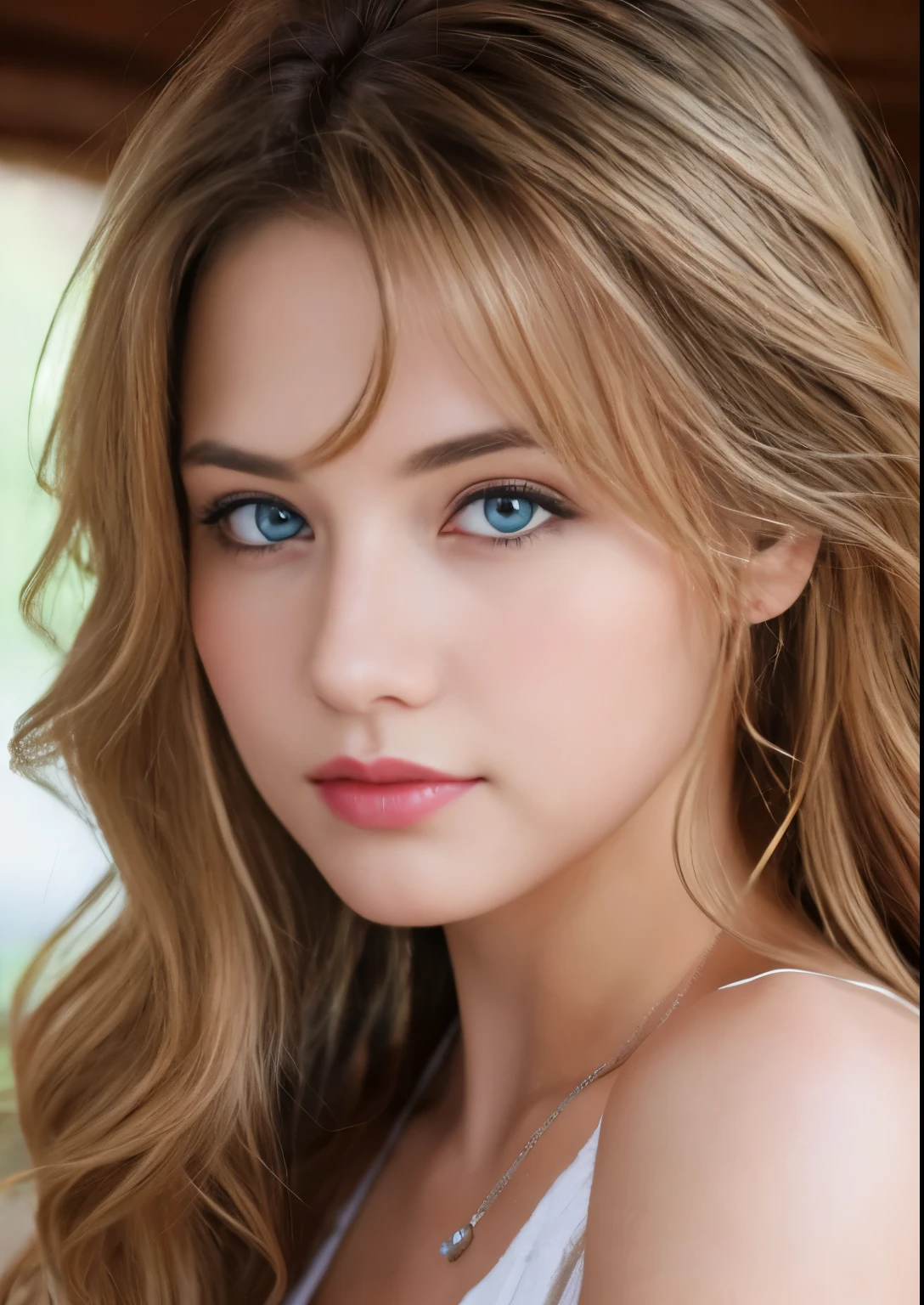 highest quality, masterpiece, ultra high resolution, (realistic:1.5), RAW photo, 1 girl, off shoulder, in the dark, deep shadow, sexy look, long blonde hair、curly hair、Looking at the camera、blue eyes、realistic skin texture