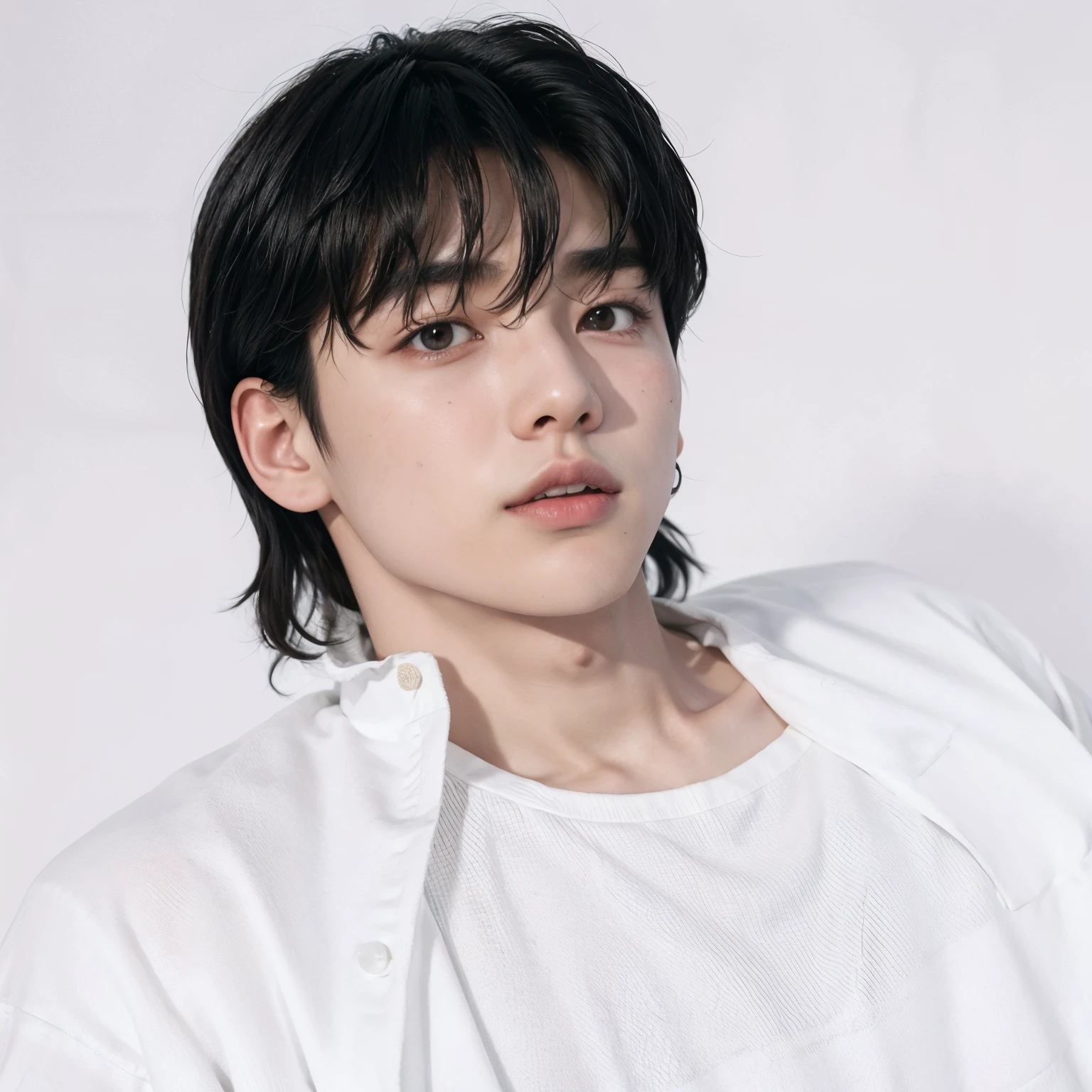 arafed man with black hair and a white shirt posing for a picture, jungkook, jinyoung shin, hyung tae, cai xukun, kim doyoung, jung jaehyun, hong june hyung, wonbin lee, yanjun chengt, hyung tae kim, taejune kim, seseon yoon, shin jeongho, sakimichan