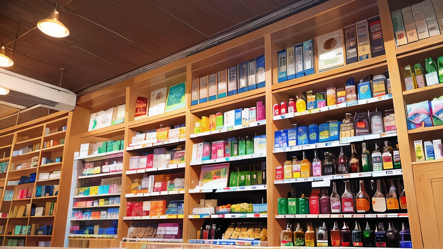 The background is a liquor store、shelf