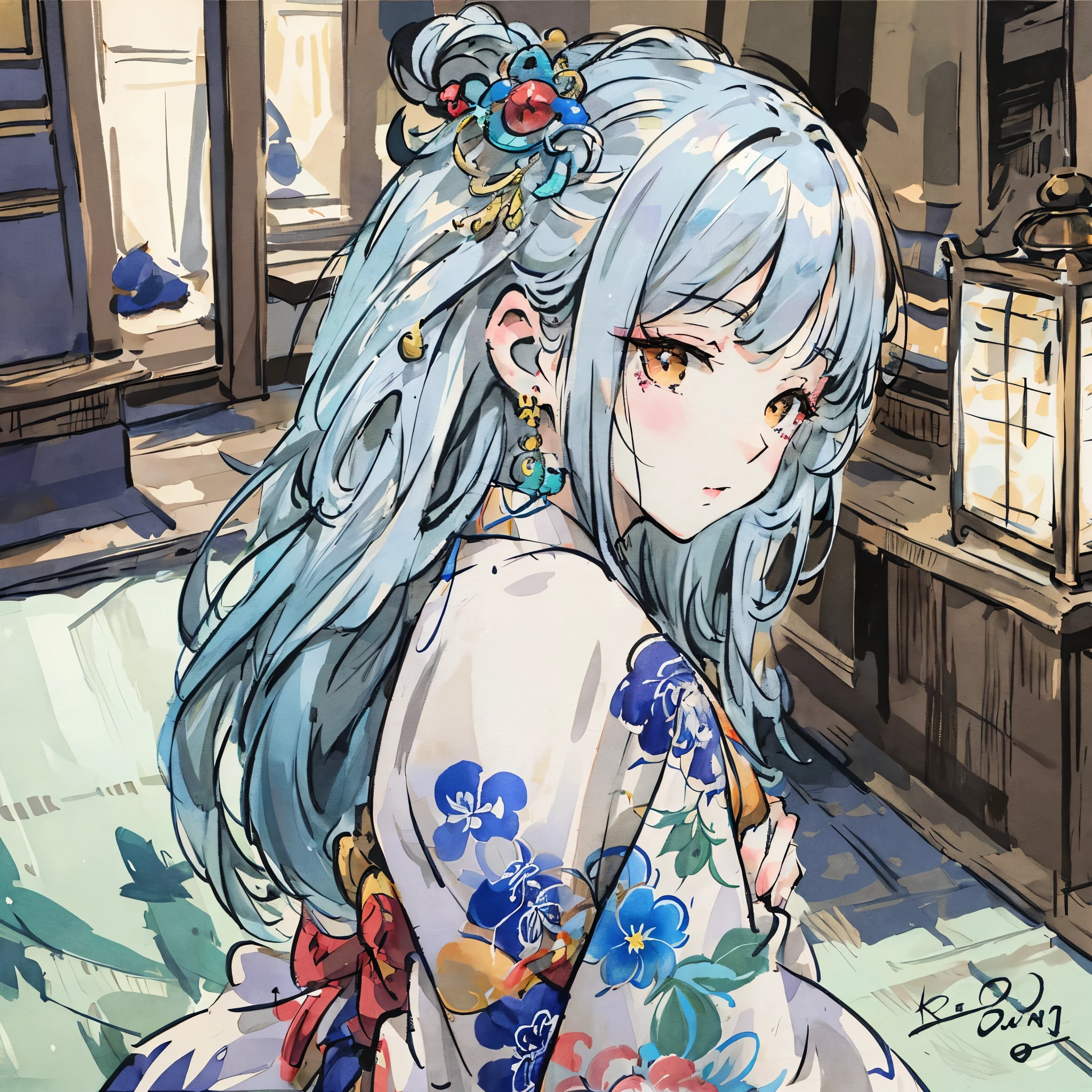 masterpiece, shuimobysim, badashanren, Shukezouma, samurai residence, kimono, katana, bamboo, tatami mats, lanterns(super cute 1girl, solo, kemono, furry anthro),