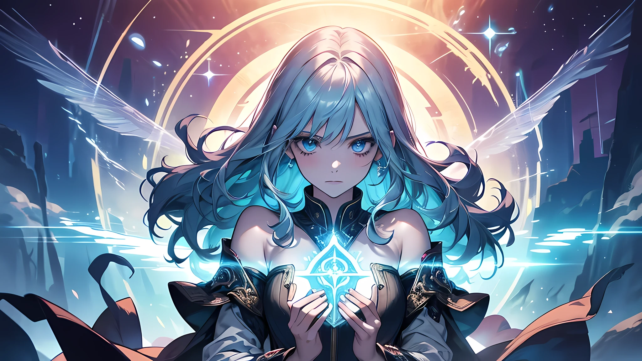 best quality, masterpiece, illustration, ultra-detailed, beautiful detailed eyes, (1girl:1.3), magician, enchanting spell, high-angle view, magical forest, otherworldly beauty, casting pose, magical staff, invocation effects, soft and ethereal light, fantastical atmosphere, mystical creatures, empowering allies, enhancing abilities, elemental magic, swirling energy, pulsating aura, determination, support, vibrant colors, glowing runes, levitating, swirling leaves, teamwork, magical bonds, protective shield, guiding light, shimmering particles, enchanted surroundings, harmony with nature, hope, wisdom, ancient secrets, celestial beings, arcane knowledge, mystic symbols, spellcasting, elemental forces, Even if mental power is high, it will only increase resistance to Illusion-type magic. It’s not much help in combat