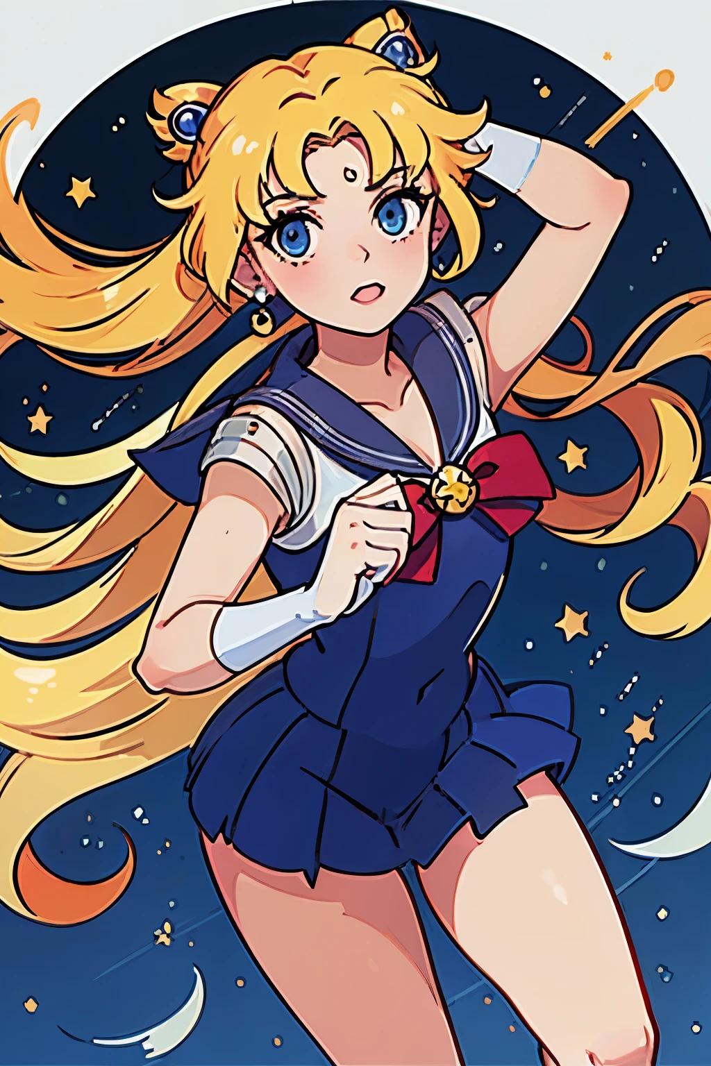 (masterpiece, best quality:1.2), Sailor Moon,1 girl, alone,blonde hair,blue sailor suit,long hair,jewelry,whole body,Double tail,White gloves