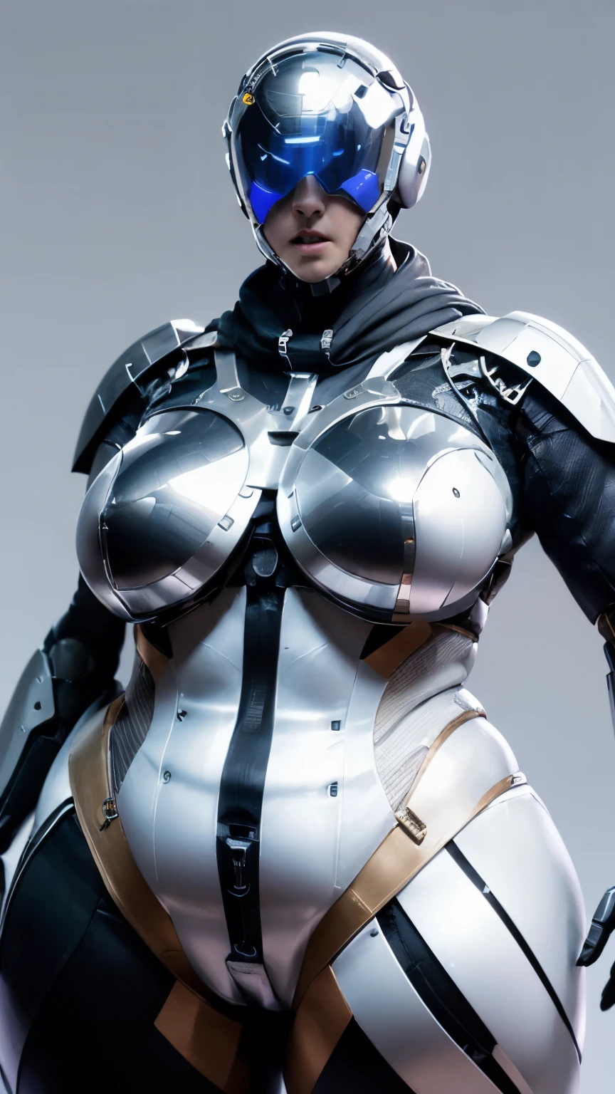 robot, Hello, Helmet, (Beautiful woman) cyber punk、1 girl, chest, covered face、glass visor、mechanical armor、Streamlined carbon armor、 Helmet、goggles、winding, huge chest, humanoid robot, Claw hands, joint, No mouth, no eyes, robot, robot joint, shiny, shiny skin, simple background, alone, thick thighs, thighs, white background, wide hips, robot, humanoid robot, robot girl,Fat woman、adult woman、Chubby-chan、thick body、reality、professional photos、genuine、thick body, big 、 big ass、big belly、太いthighs、thick arms、photo pose、full body portrait