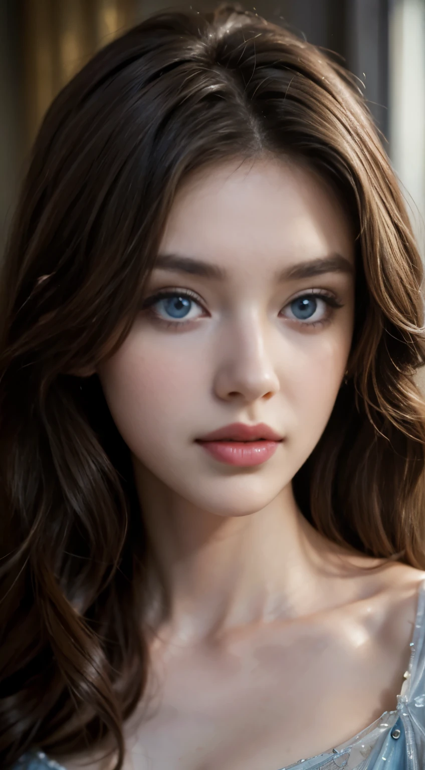 A woman with long hair and blue eyes posing for a picture - SeaArt AI