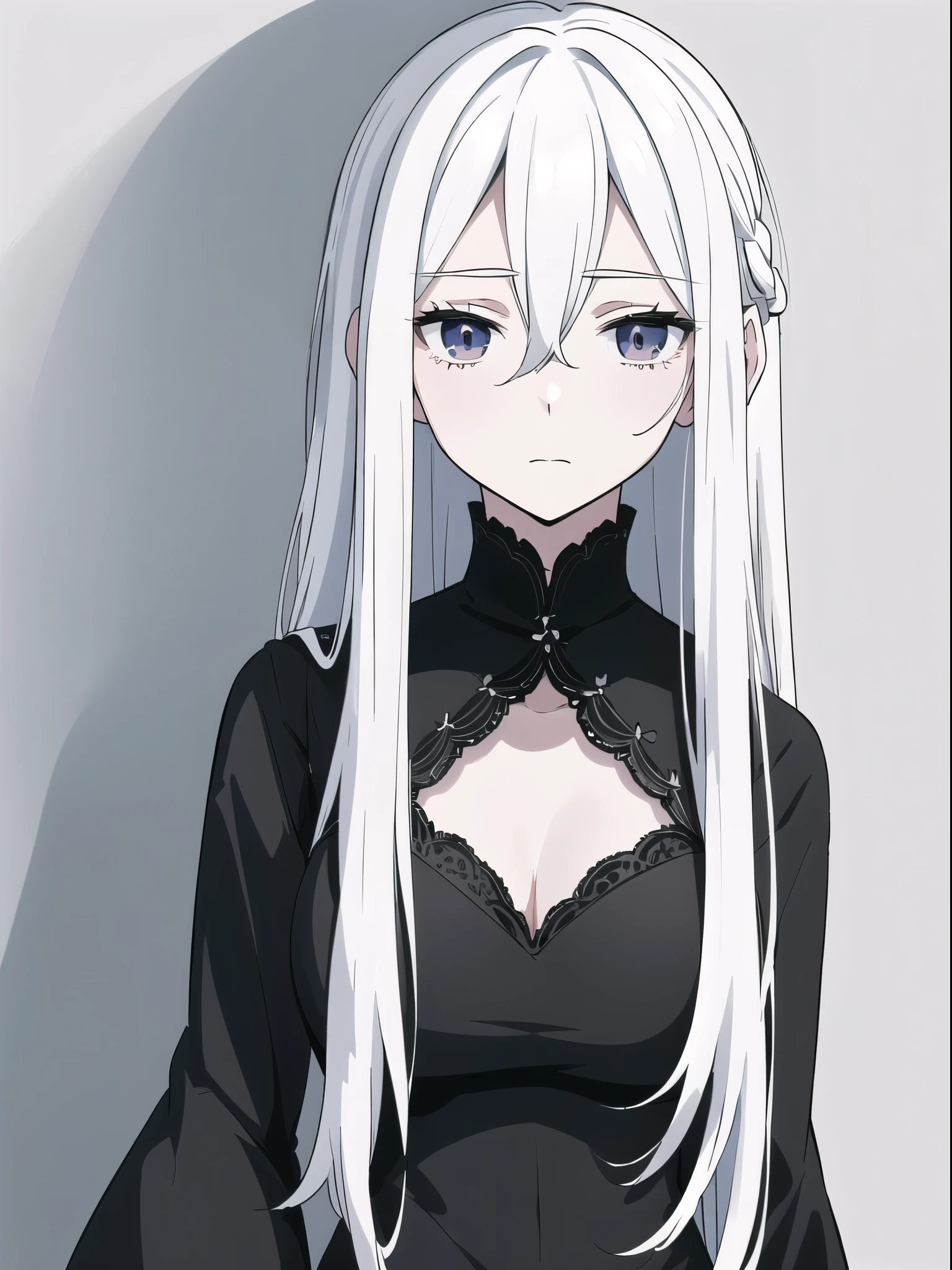 ((White hair)),((Head and Shoulders Image)),Sexy,A person,Alone,Simple style,pancake ,Simple details,Black background,Empty background,Black background wall,(20 year old woman),(Droopy hair),(White Gloves),(Evening Gown),(Lace Shirt),Lace,(confidence)