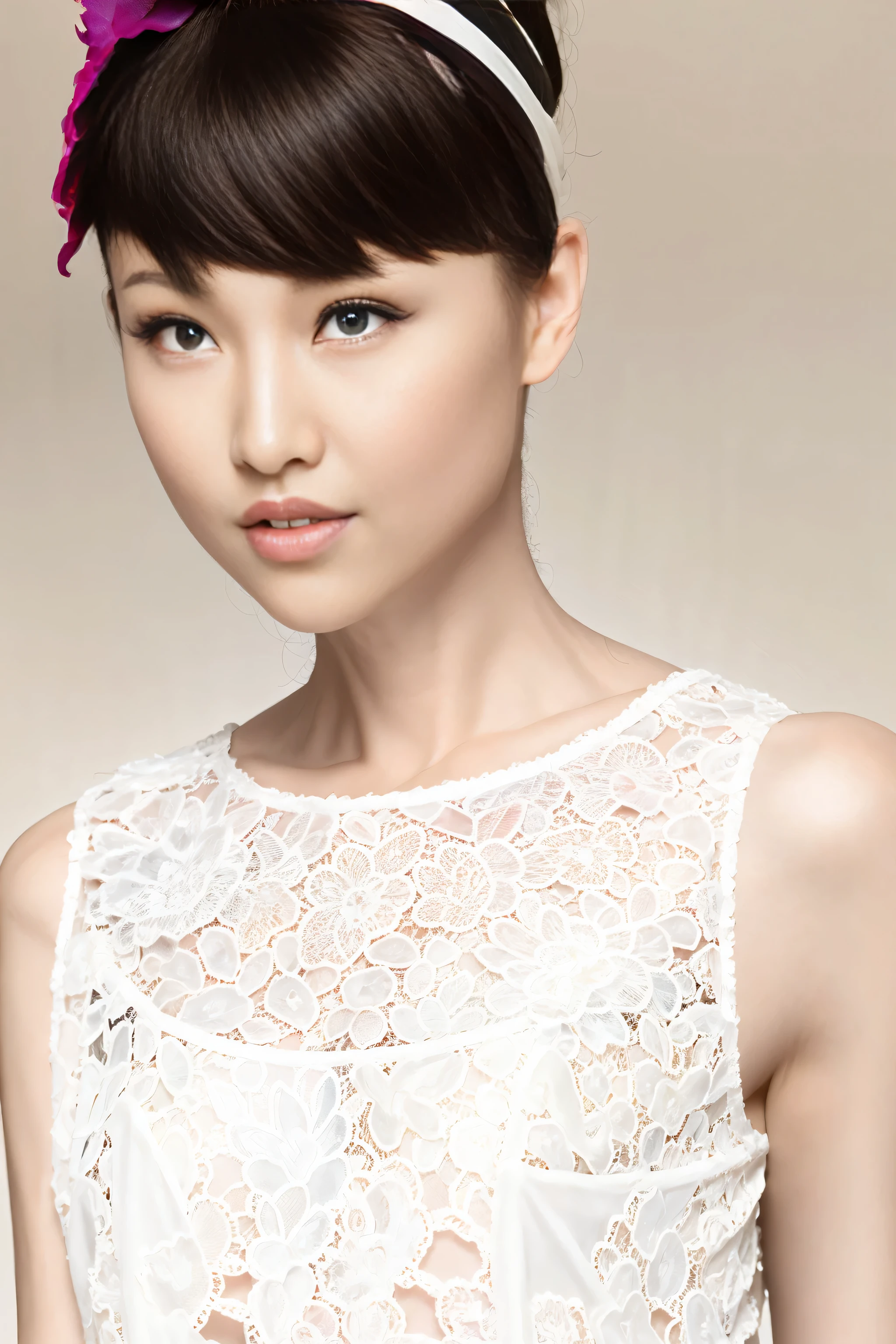 fashion model 20 years old [[[[close up]]]], [[[[neck]]]], [[[[Shoulder]]]], perfect eyes, perfect iris，perfect lips，perfect teeth，perfect skin，White skin，Soft headlight，High density imaging review，Face slimming type，slender nose，long black hair，（Face is clear and delicate），((white lace underwear))，((Sexy))，The background is the bedroom，ground，best quality，masterpiece，（pastel colors：1.2）