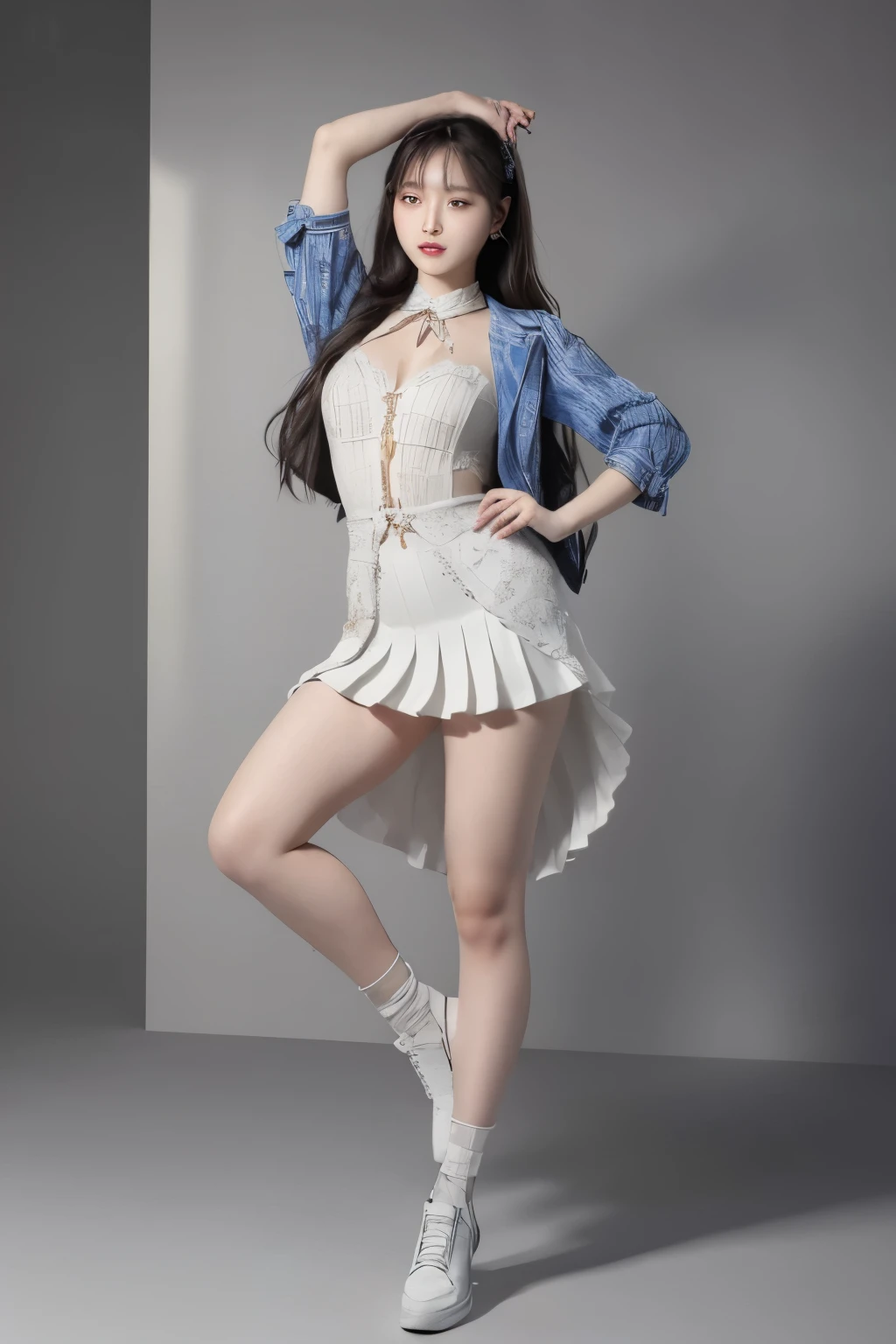 (Full body shot:2), anatomy correct, Must show your face, Dance on snow-capped mountain tops,There is a lot of snow, The breath of nature, Uniform high heels must be worn,Over-the-knee stockings, (In pink|amarelo|blue colors|green color|red colour|white colors|black in color|purpleish color|greys|Beige|Skin color), Wearing a JK student uniform, (gloss on the skin:1.3),Many jewelry, A shallow laugh, anatomy correct, Complex and diverse backgrounds, hyper HD, Ray traching, reflective light, structurally correct, Award-Awarded, high detal, lightand shade contrast, Face lighting, tmasterpiece, super detailing, high high quality, high detal, best qualityer, Reflectors, 16k