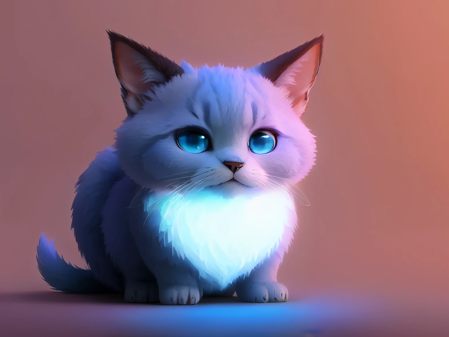 Close-up of a blue cat with big eyes and a ball, charming digital painting, Cute detailed digital art, Cute 3 d render, charming glowing creature, Cute digital art, Beeple and Jeremiah Ketner, Blender Eevee Render, furry digital art, Blue realistic 3D rendering, Cute! c4d, blue glowing eyes, Cute artwork