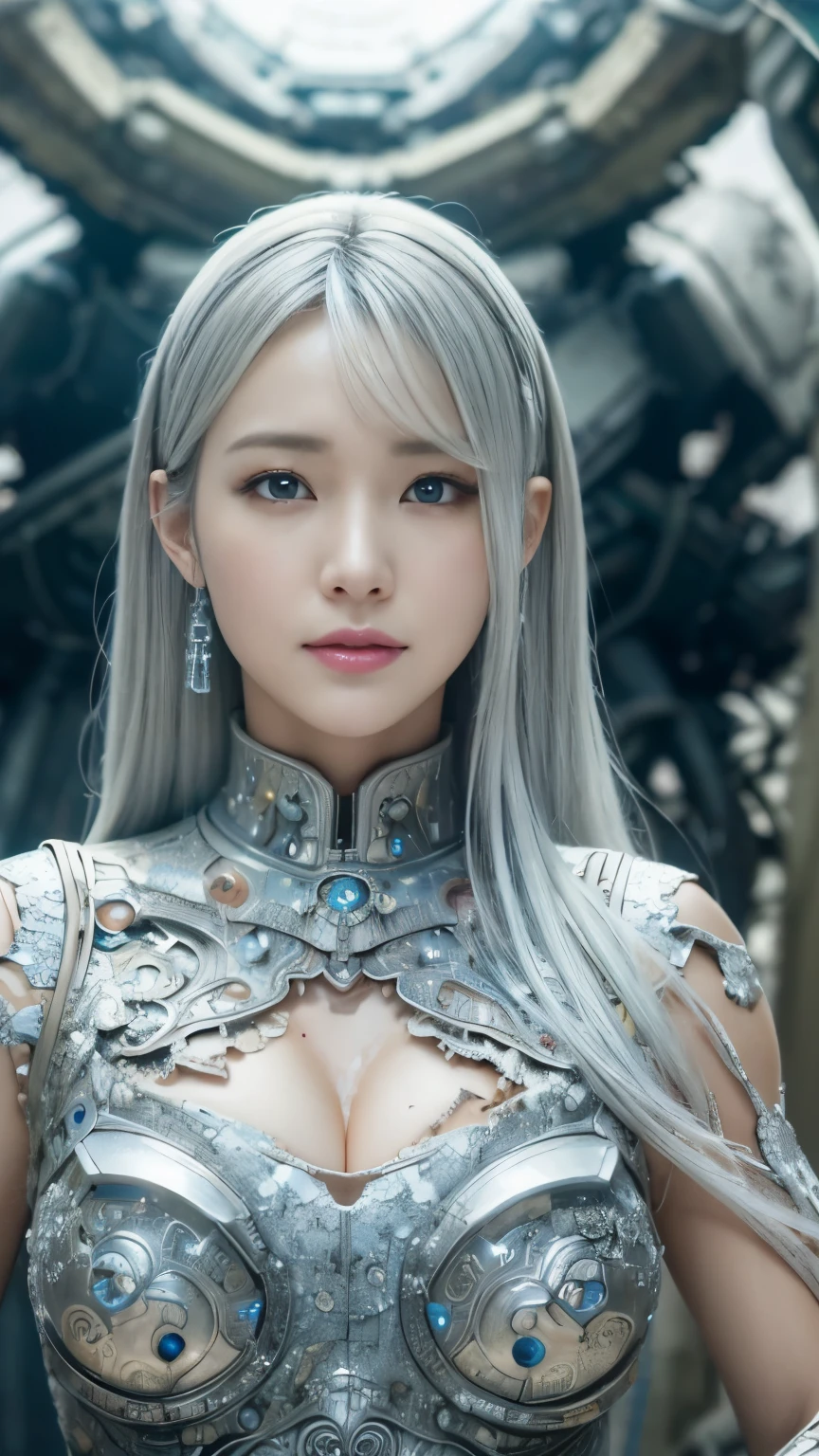 ((top quality)),(Super high resolution),(super detailed),(detailed description),((best anime)),(best work of art),(super precision art),(amazing art of depiction,Overwhelming descriptive power:1.5),(Intricate and detailed science fiction art:1.6), (adult women:1.5),tight suit:1.5, (Mechanical Horse:1.5,), ((A devastated worldview:1.7)),cleavage、beautiful eyes、3D rendering、smile、silver hair