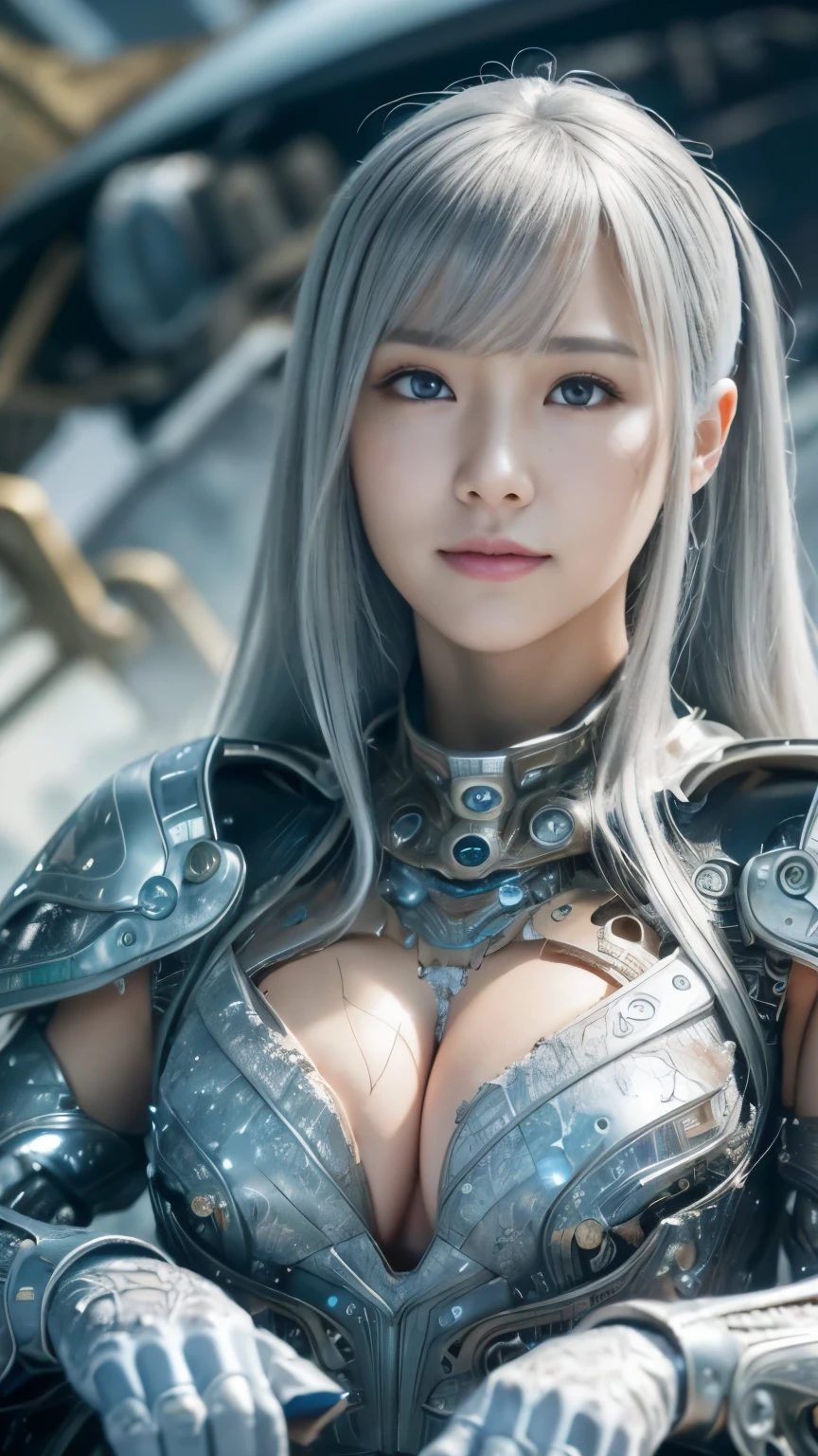 ((top quality)),(Super high resolution),(super detailed),(detailed description),((best anime)),(best work of art),(super precision art),(amazing art of depiction,Overwhelming descriptive power:1.5),(Intricate and detailed science fiction art:1.6), (adult women:1.5),tight suit:1.5, (Mechanical Horse:1.5,), ((A devastated worldview:1.7)),cleavage、beautiful eyes、3D rendering、smile、silver hair