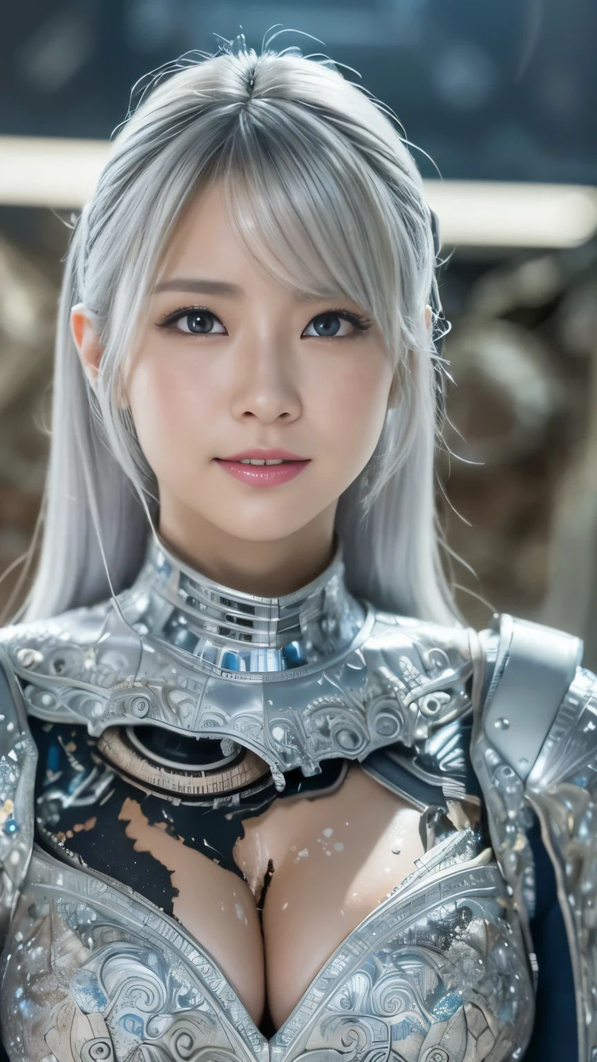 ((top quality)),(Super high resolution),(super detailed),(detailed description),((best anime)),(best work of art),(super precision art),(amazing art of depiction,Overwhelming descriptive power:1.5),(Intricate and detailed science fiction art:1.6), (adult women:1.5),tight suit:1.5, (Mechanical Horse:1.5,), ((A devastated worldview:1.7)),cleavage、beautiful eyes、3D rendering、smile、silver hair