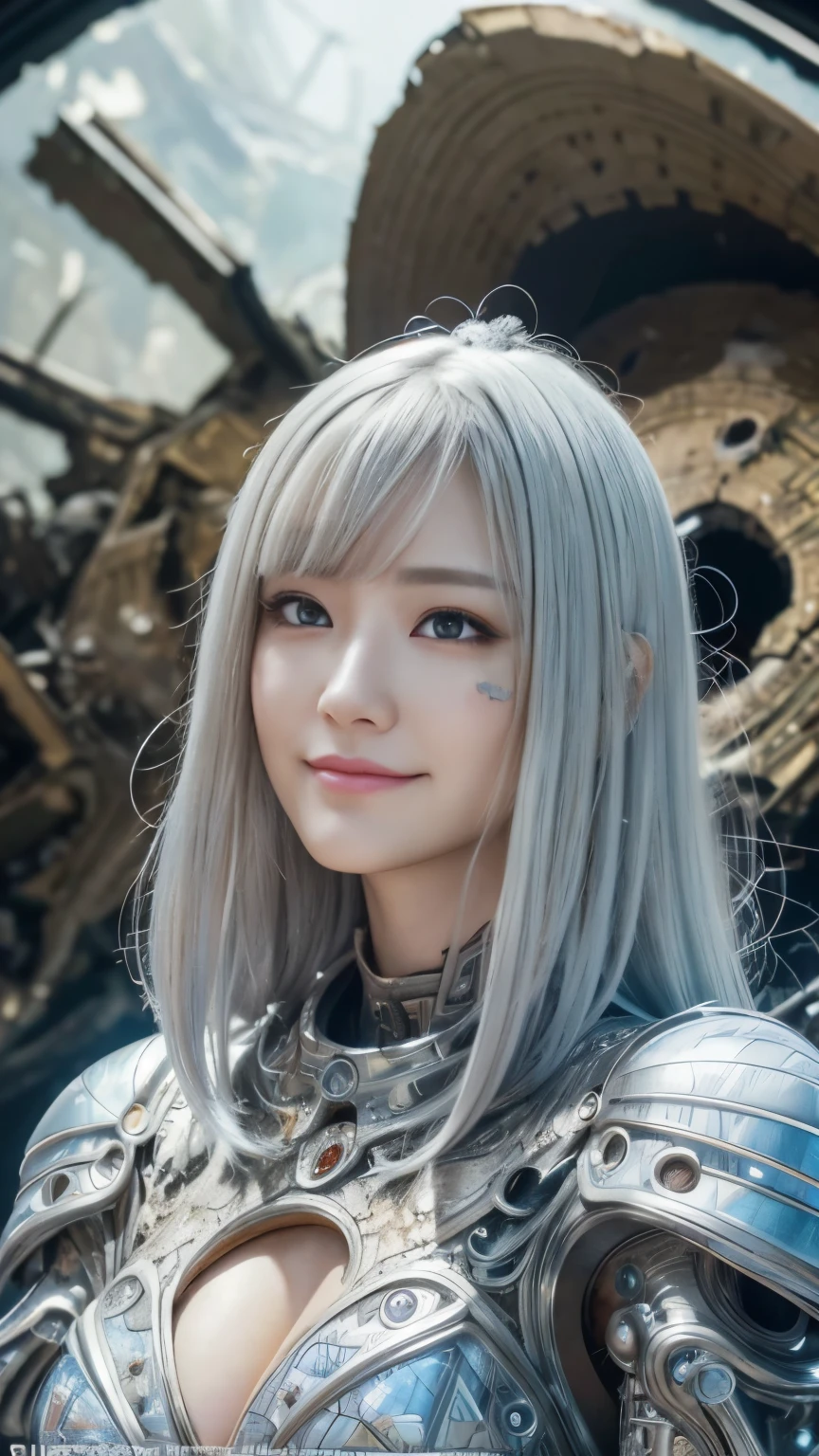 ((top quality)),(Super high resolution),(super detailed),(detailed description),((best anime)),(best work of art),(super precision art),(amazing art of depiction,Overwhelming descriptive power:1.5),(Intricate and detailed science fiction art:1.6), (adult women:1.5),tight suit:1.5, (Mechanical Horse:1.5,), ((A devastated worldview:1.7)),cleavage、beautiful eyes、3D rendering、smile、silver hair
