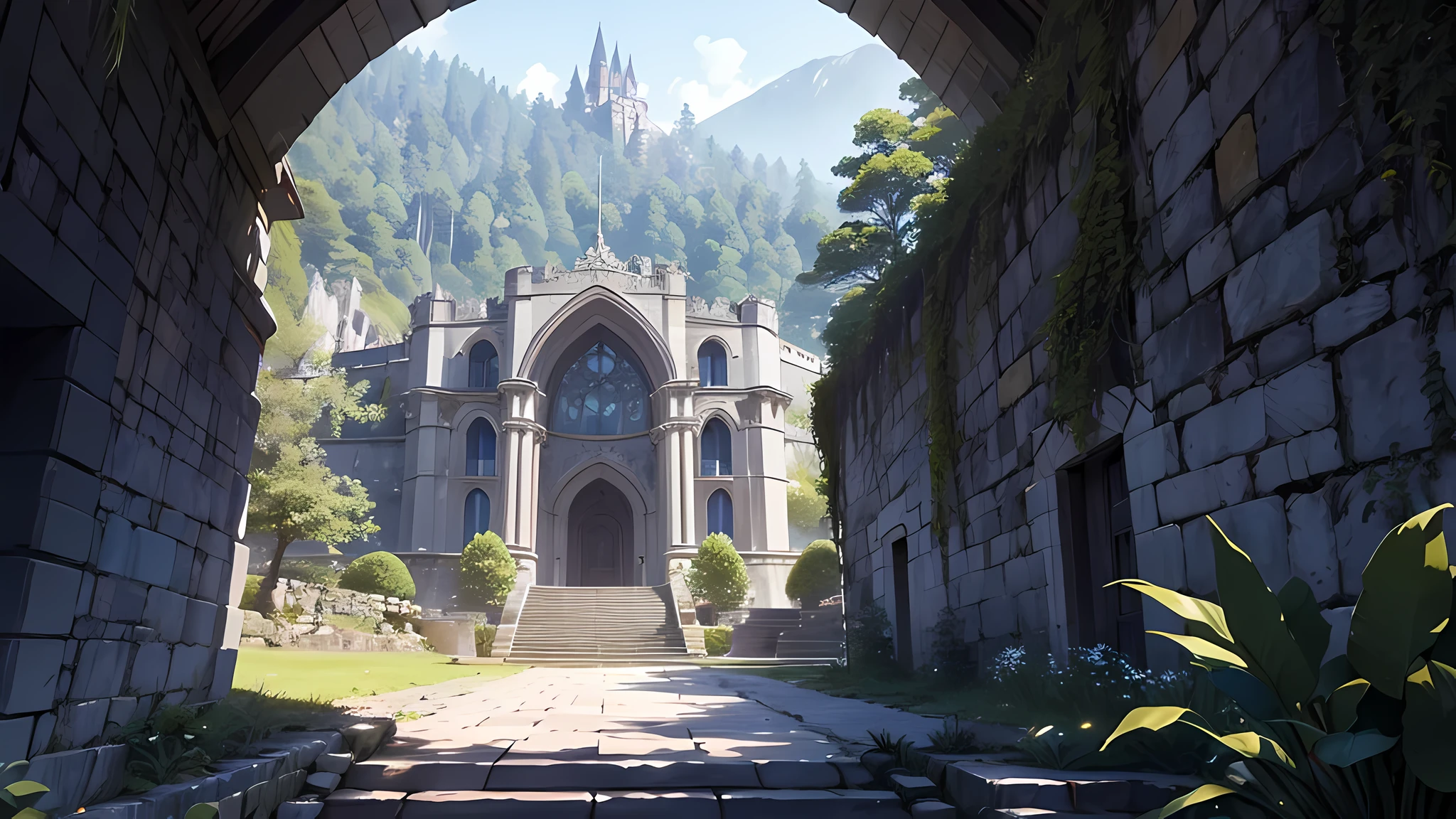In the subtropics, a steep mountain with a variety of trees, tall trees, at the top of the mountain there is a dark gray palace built of stone, with stone grain and gray walls, Climbing up the hill, I would find a small dormitory where the main character, Ian Fairy Tale, stayed for a while on his way to the Marchen Academy