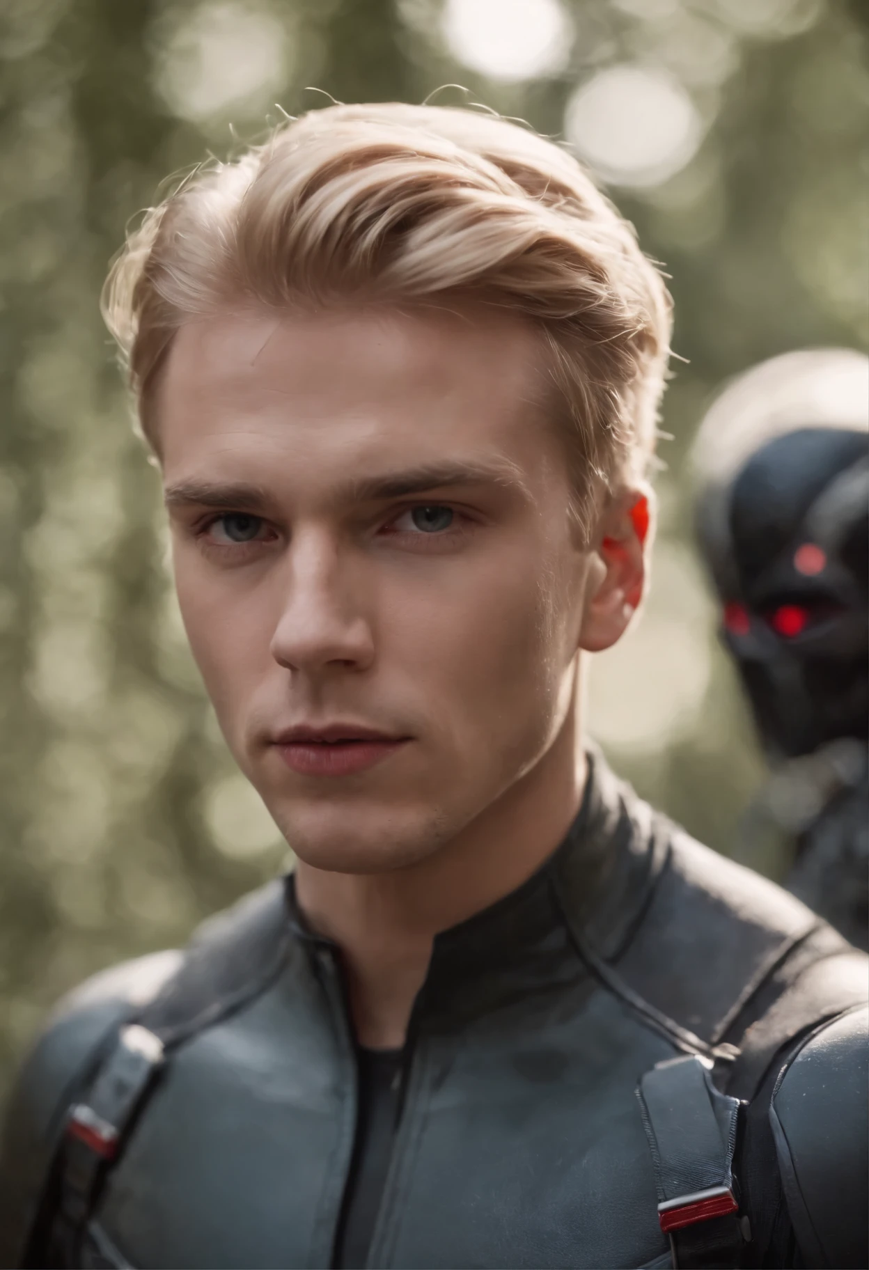 Young blond man as black widow male version with a background full details