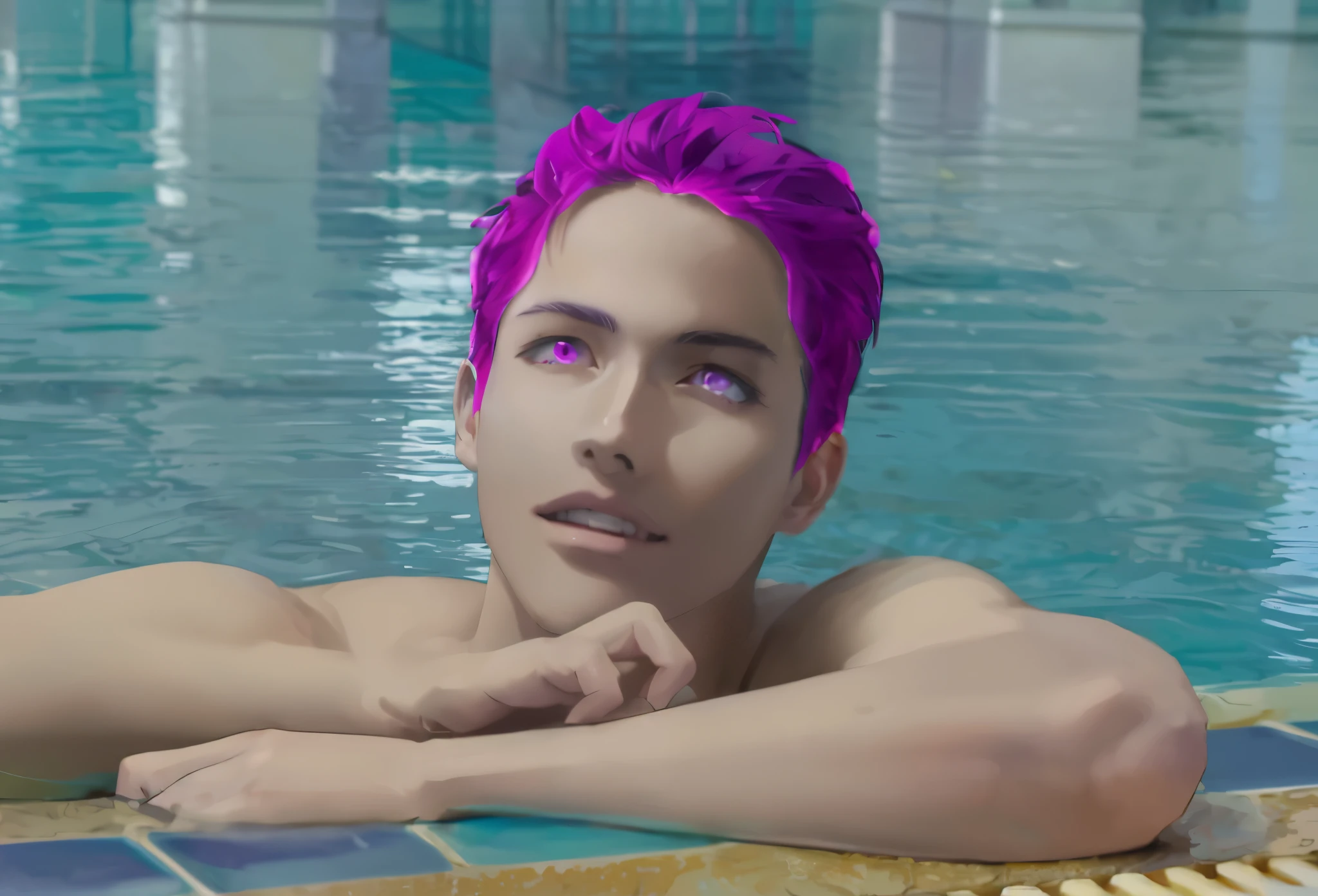 anime - style image of a 16 year old man with purple hair