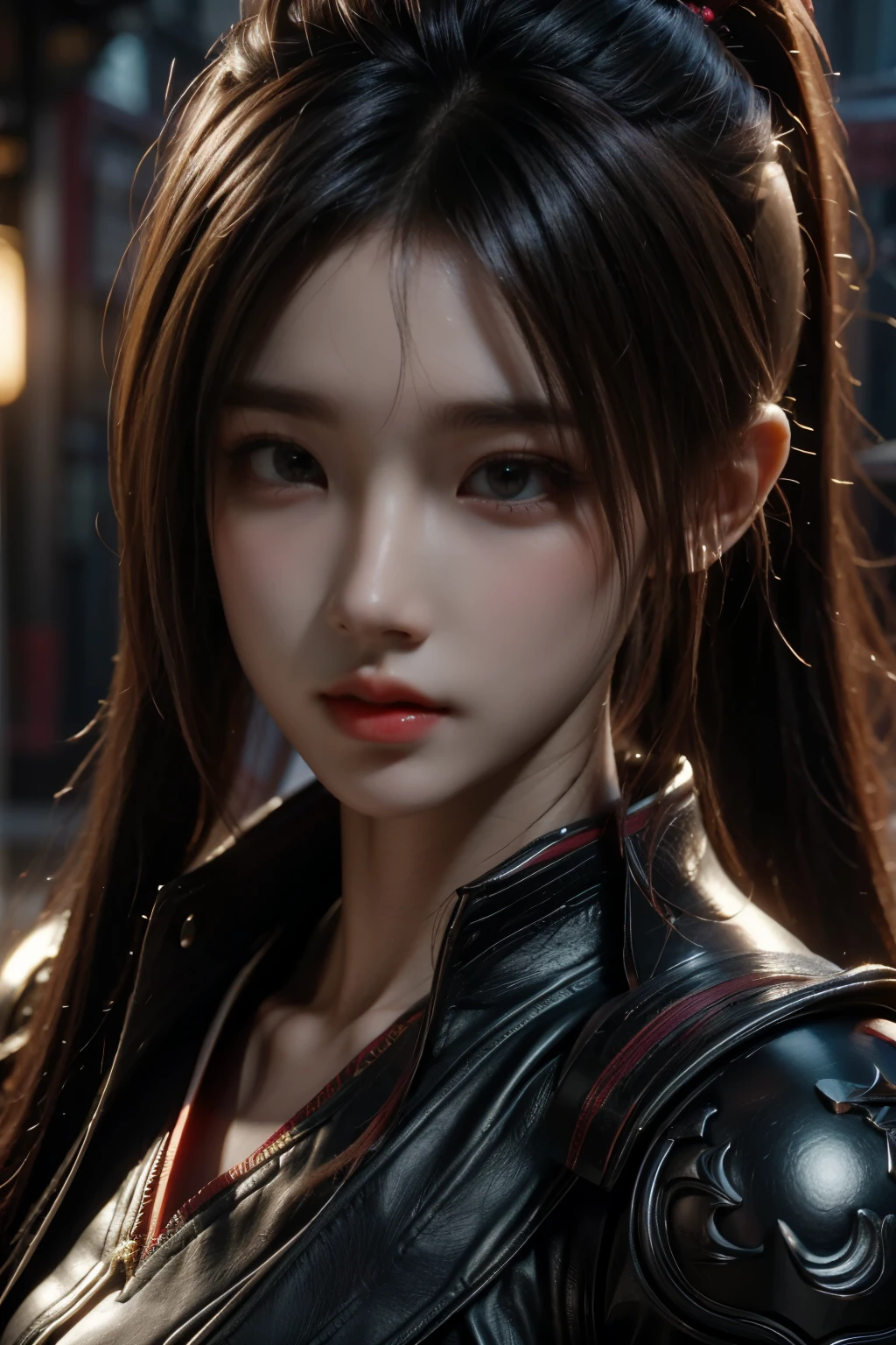 Game art，The best picture quality，Highest resolution，8K，(A bust photograph)，(Portrait)，(Head close-up:1.5)，(Rule of thirds)，Unreal Engine 5 rendering works， (The Girl of the Future)，(Female Warrior)， 
20岁少女，((Hunter))，An eye rich in detail，(Big breasts)，优雅高贵，冷漠，勇敢的，
（Medieval-style fur combat clothing，Glowing magic lines，Fur clothing with rich details），Medieval Lady Knight，Medieval ranger，
拍照姿势，简单背景，Movie lights，Ray tracing，Game CG，((3D Unreal Engine))，oc渲染反射纹