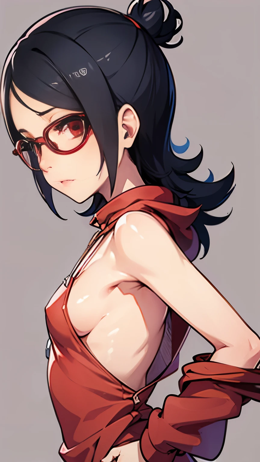 Sarada com um pijama largo, sideboob