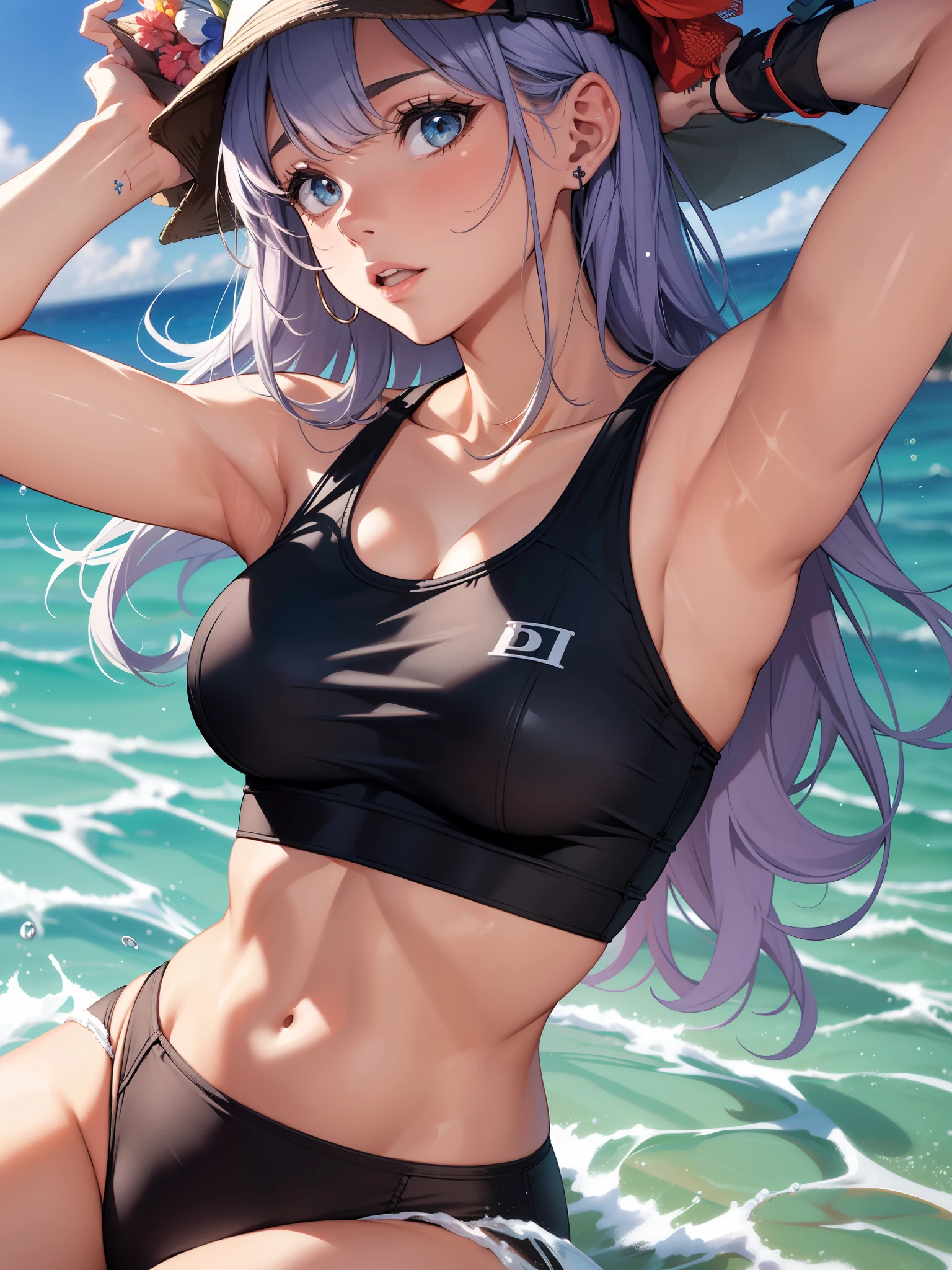 best quality, master part, circunstanciado, intrincado, Beautiful girl, musculoso, sexy, Tomboy, louro, atraente, playing beach volleyball, fundo simples, aesthetic, artistic, cinemactic, natural lighting, 夏天
