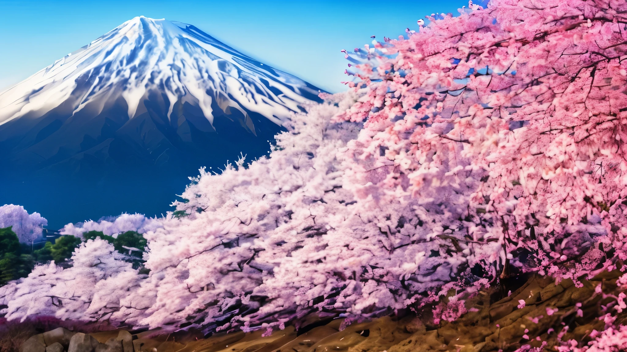 River and trees in the background々が咲いているアラフェドMountain, japanese nature, mount Fuji background, mount Fuji, 日本のMountain, Cherry tree, Mountain. Fuji, sakura season, Cherry tree, lush Cherry tree, japanese landscape, mount Fuji on the background, Fuji choko, beautiful wallpaper, high quality wallpaper, mount Fuji in the background