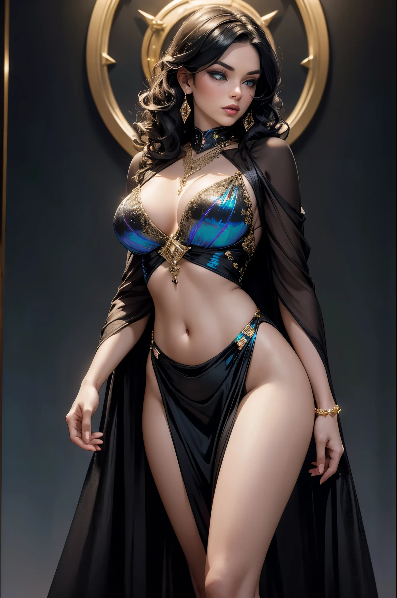 Alison Tyler in cinematic film still, full body, solo, beautiful adult woman, eyeliner, eyeshadow, makeup, ((lip liner)) twist out curls, [golden hair cuffs] black hair hair, swinsuit, (iridescent opal satin:1.2), (stomach cutout nightgown), ((rhinestone chains)), chest jewel, jewelry, hourglass figure, high quality, high detail, best quality, rim lighting, Northern Lights, Iceland, Winter Night, exotic, unique haute couture . shallow depth of field, vignette, highly detailed, high budget, bokeh, cinemascope, moody, epic, gorgeous, film grain, grainy
