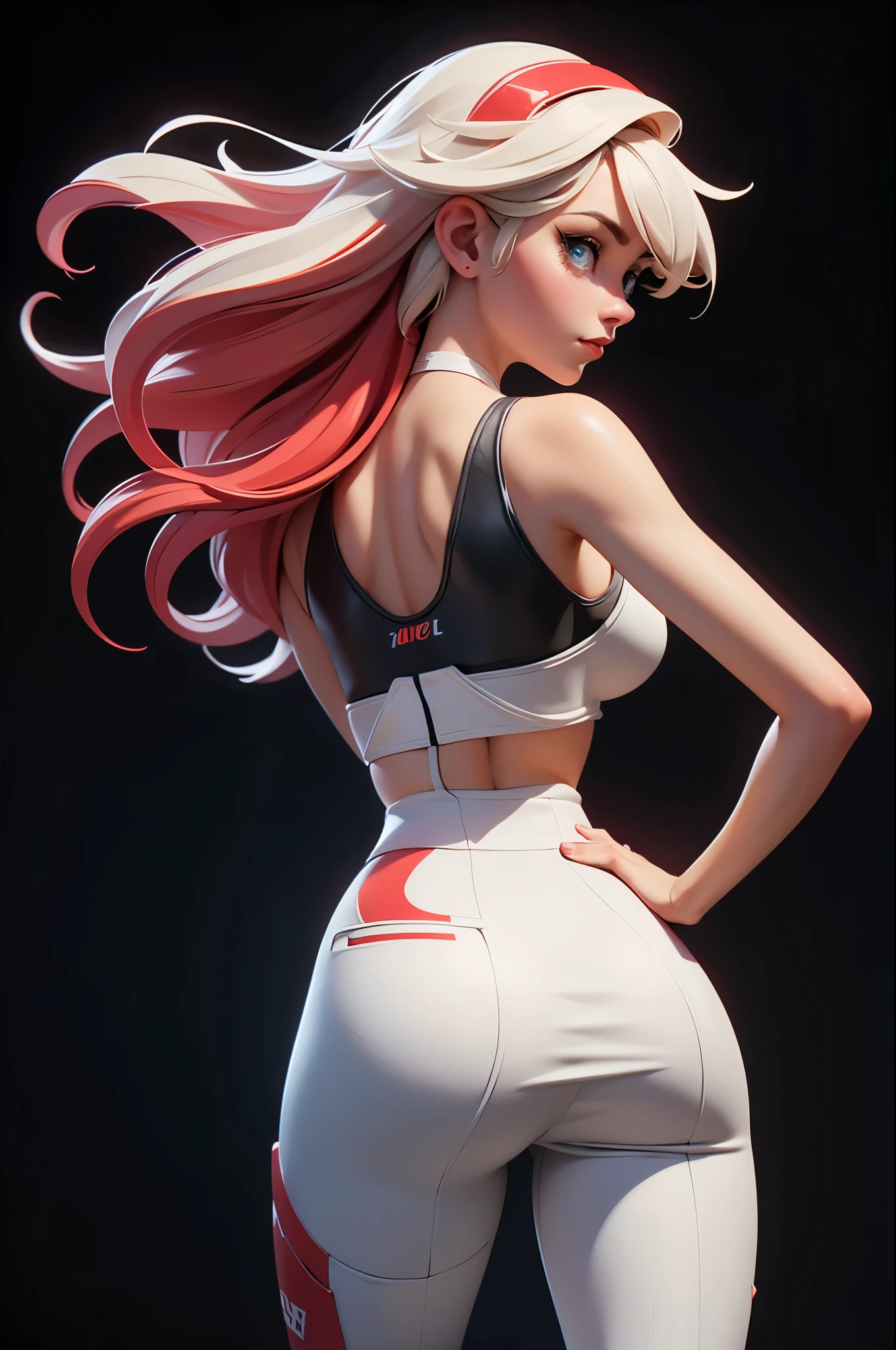 Alison Tyler by James Jean and Norman Rockwell, ((realistic pin up illustration:1.3)), 
Blueprint, ((red-white-black monochrome:1.6)), intergalactic robot girl, 
solo, massive breasts, redprint, aqua blue eyes, photo studio composition, digital art, 
illustration concept art in the style of Ralph Horsley and Carne Griffiths, back view of the thigh, from behind