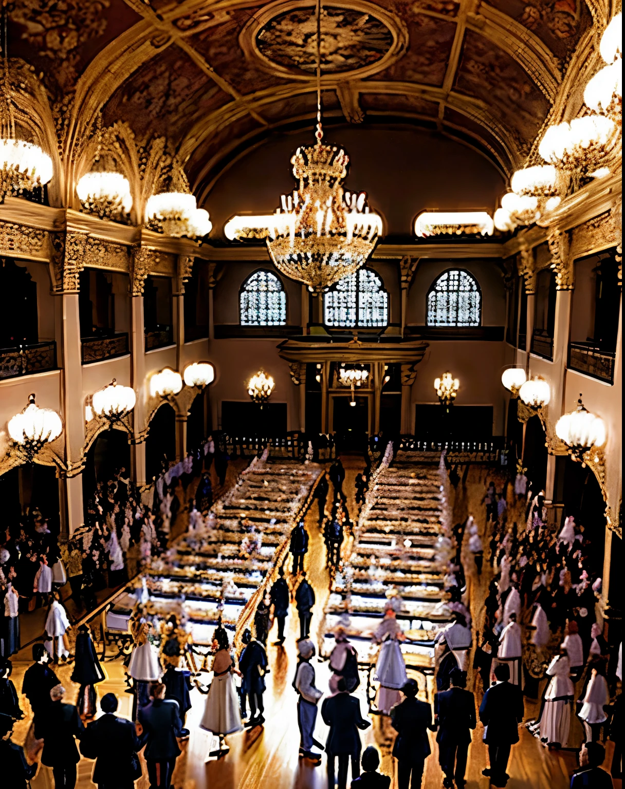 Ballroom in the Castle with crowded people