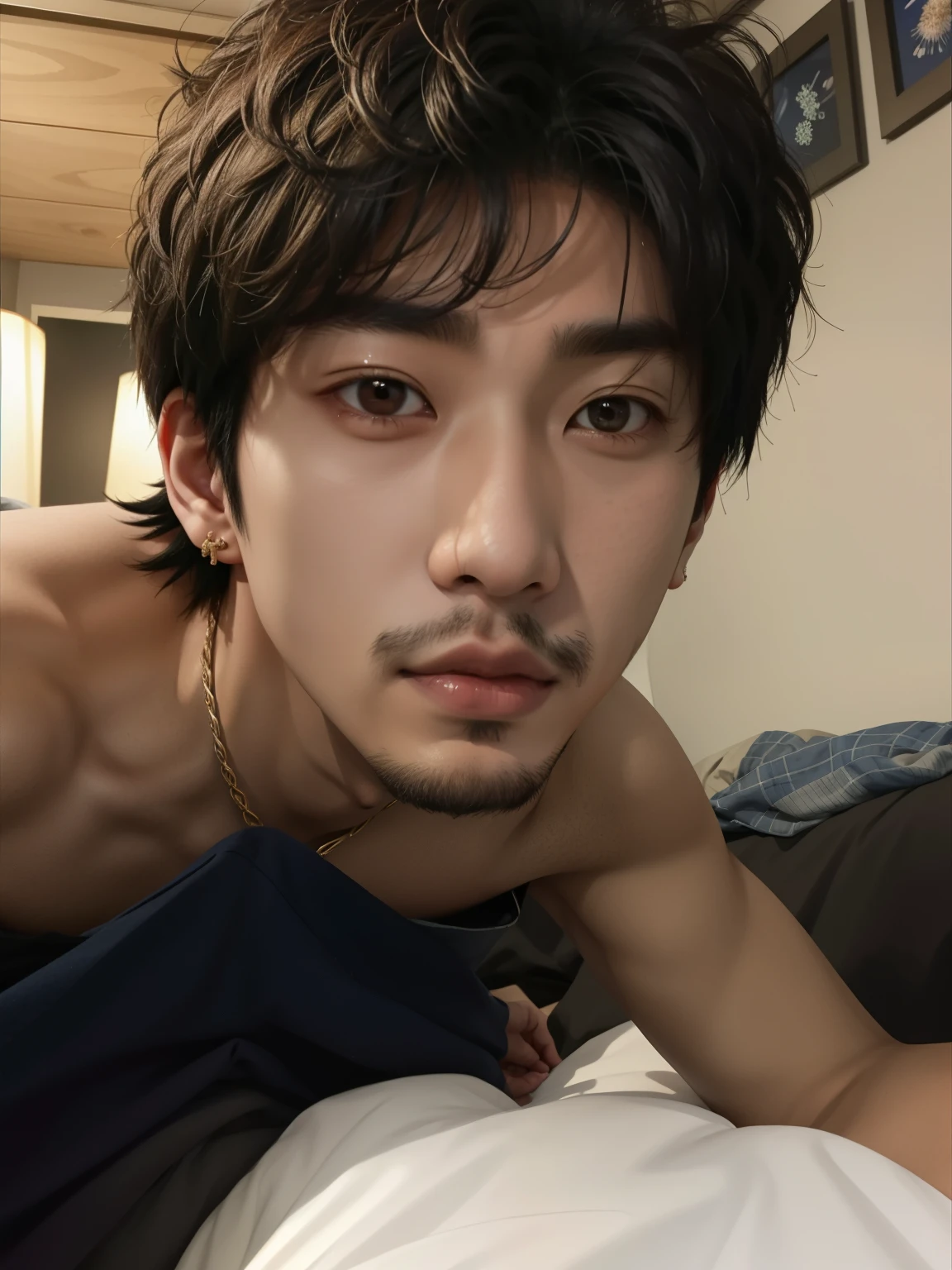 arafed asian man with nose piercings lying on bed, cai xukun, Jinyoung Shin, handsome japanese demon boy, hyung tae, TaeJune Kim, 1 7-year-old boy with a thin face, pintar ulzzang, jungkook, hong junio hyung, yanjun chengt, Jung Jaehyun, hombre surcoreano, hyung tae kim, steven jung