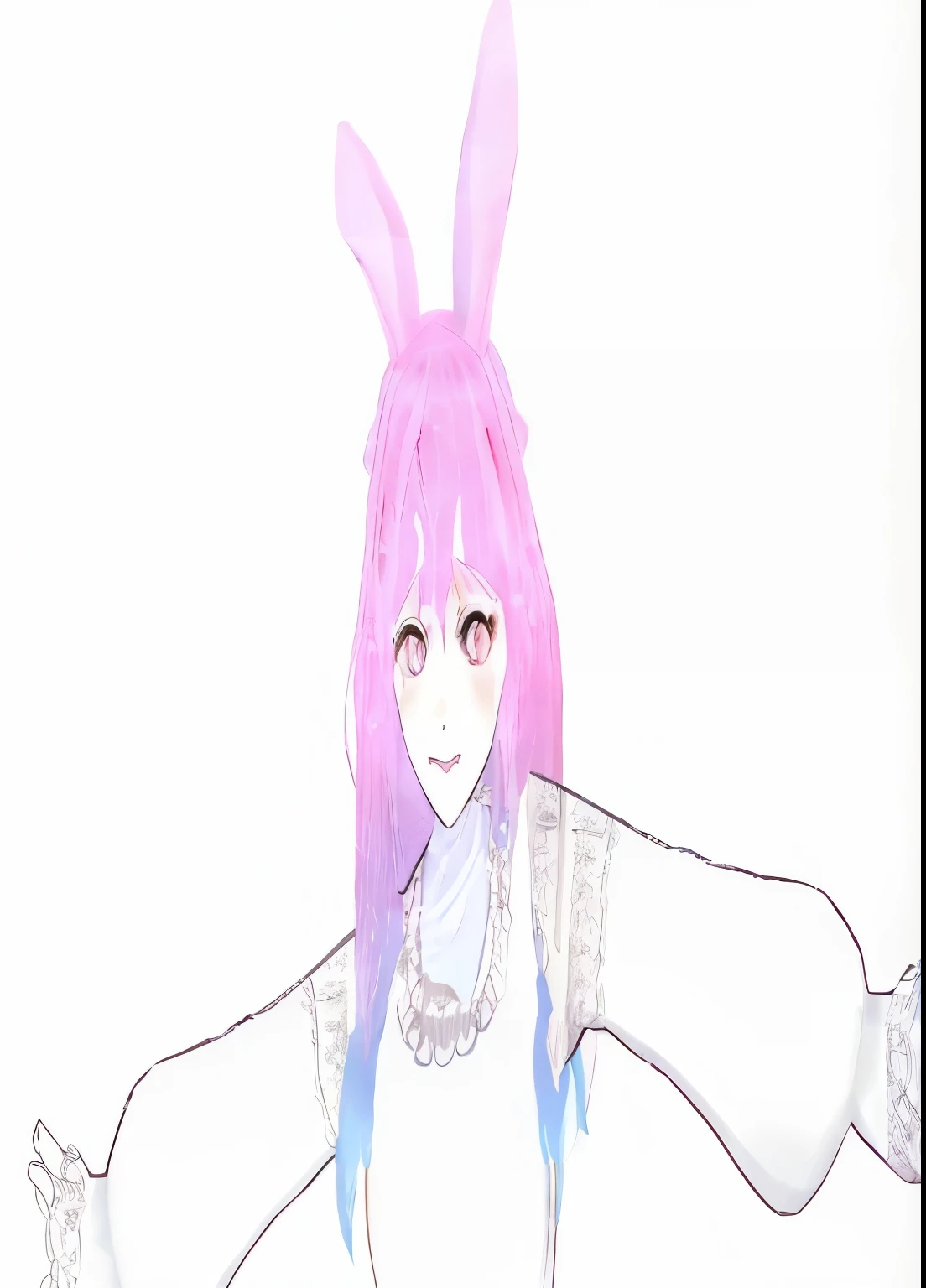ピンクと水色の髪と白いトップスを着たBunny earsを持つアニメの女の子, Bunny ears付き, with big Bunny ears, ピンクのBunny earsを身に着けている, with long floppy Bunny ears, Bunny ears, Bunny girl, virtual chat, live2d virtual YouTuber model, second life avatar