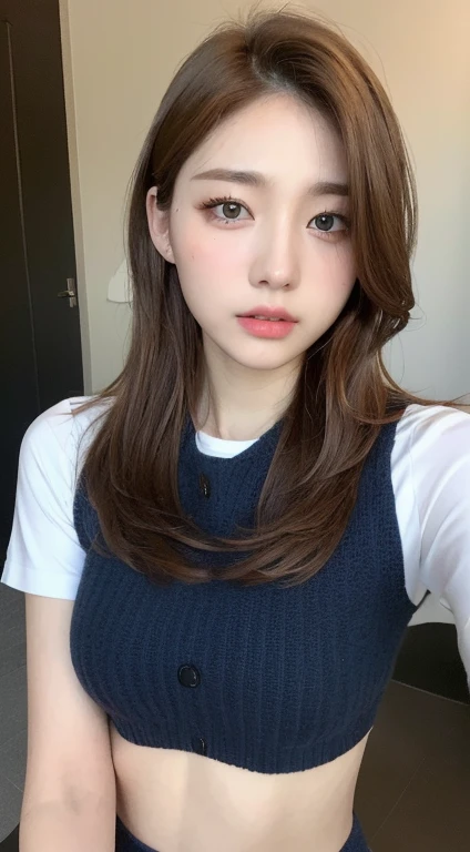 ((best quality, 8k, masterpiece :1.3)), 1 girl, Beautiful woman emphasizing slim abdominal muscles :1.3, (Random hairstyle :1.2), oversized vest :1.2, Super detailed face, delicate eyes, double eyelids, Alice switched