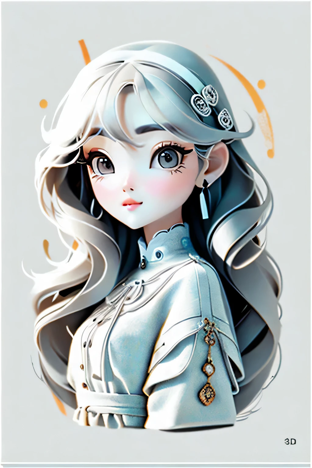 monochrome, grayscale, there are no humans, white background,symbol,、stainless、Metal、light、3d、4dface shape and features: the beginning、outline a round face。Draw Big eyes、Add soft eyebrows below。Don'Don'Don'Don't forget about the small nose and plump lips。 Hairstyles and hairstyles:Long hair clothes and poses: Yes Add details: Add eye and hair details、Add depth and interest to your photos。Eyelash and hair flow、draw wrinkles etc.... of clothing.。 Add a background (option): シンプルなAdd a backgroundことで、Can add depth to your photos。by drawing a picture、Add some fun to your drawings。 using these prompts、let me'Draw a line drawing of a cute girl。freely arrange、High resolution、luxury fabric、dress、Big eyes、super beautiful