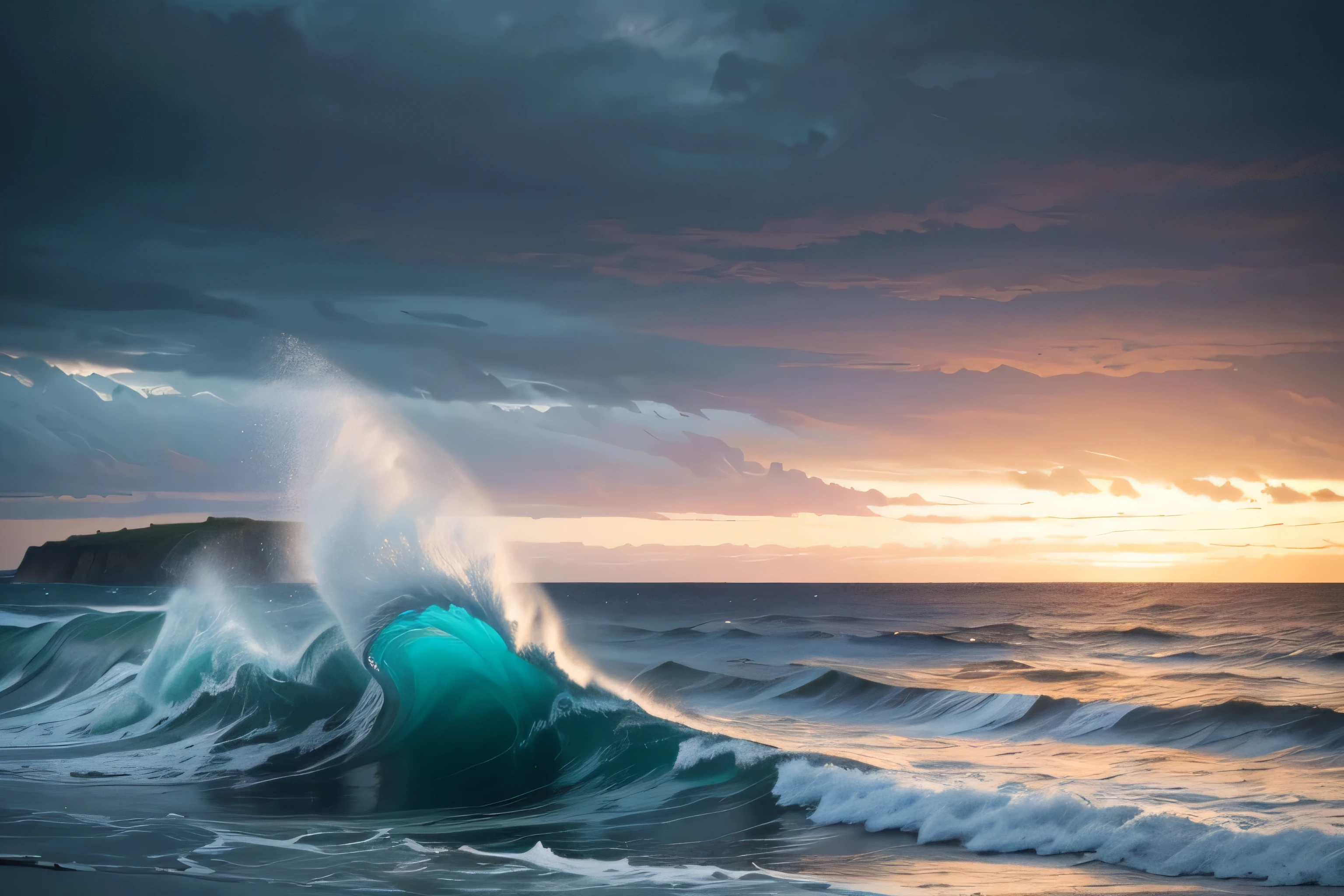 (highest quality,4K,8K,High resolution,masterpiece:1.2),super detailed,(realistic,photorealistic,photo-realistic:1.37),coastline,eerie cloudy sky,waves crashing,rough sea,eerie atmosphere,Rocky cliffs,Seagulls are flying,Windy weather,violent storm,moody colors,dramatic lighting,colorful sunset,tranquility by the sea,distant horizon,strong current,dangerous waters,foamy white waves,Refreshing breeze,isolated beach,secluded coastal landscape,Wild nature,Untouched beauty,striking contrast,breathtaking view,Magnificent sea views,powerful forces of nature,sublime scenery,An unforgettable coastal experience