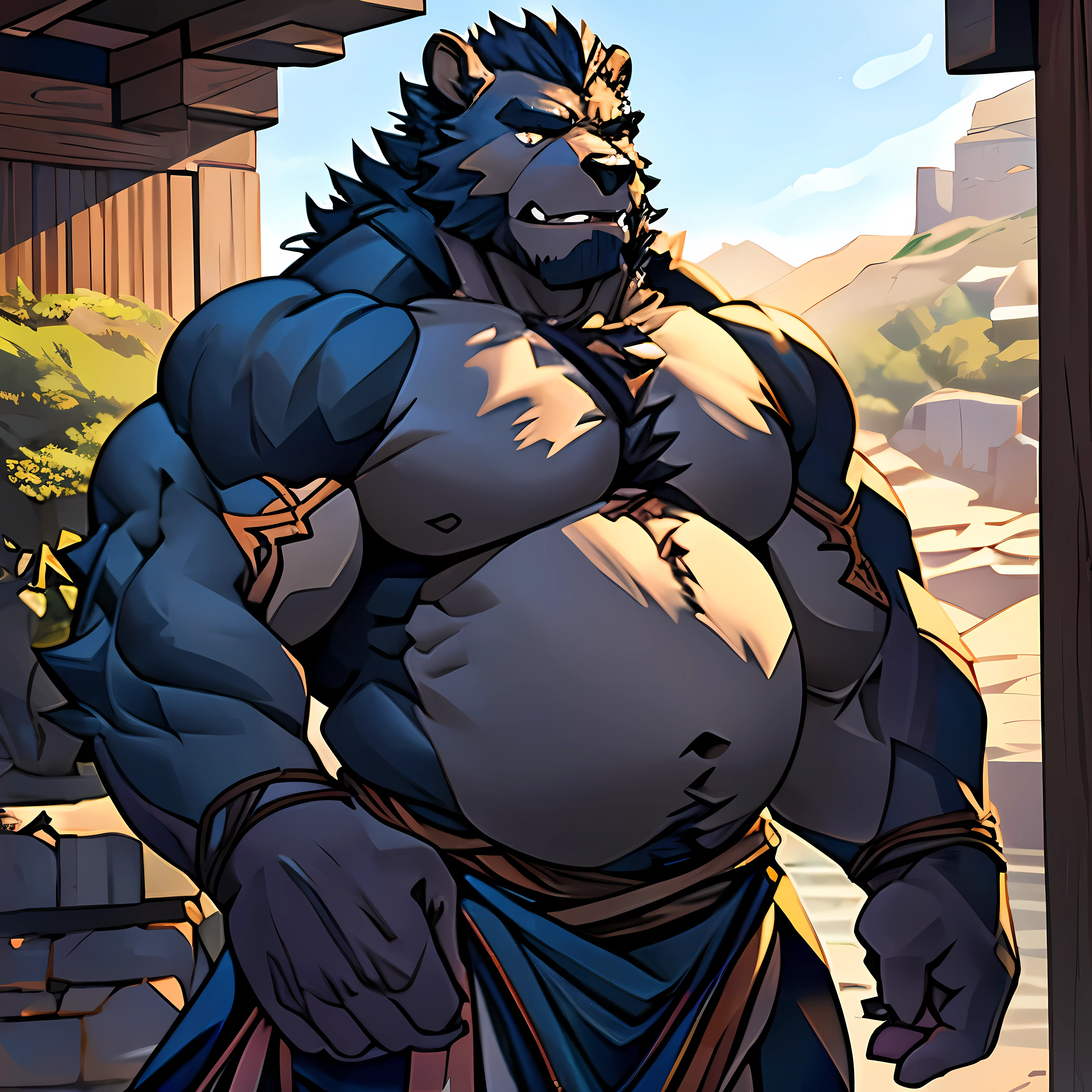 Alone, ORCBEAR, Male, muscle, intestinal muscle, big belly, calnçan, large, Male mature, old.