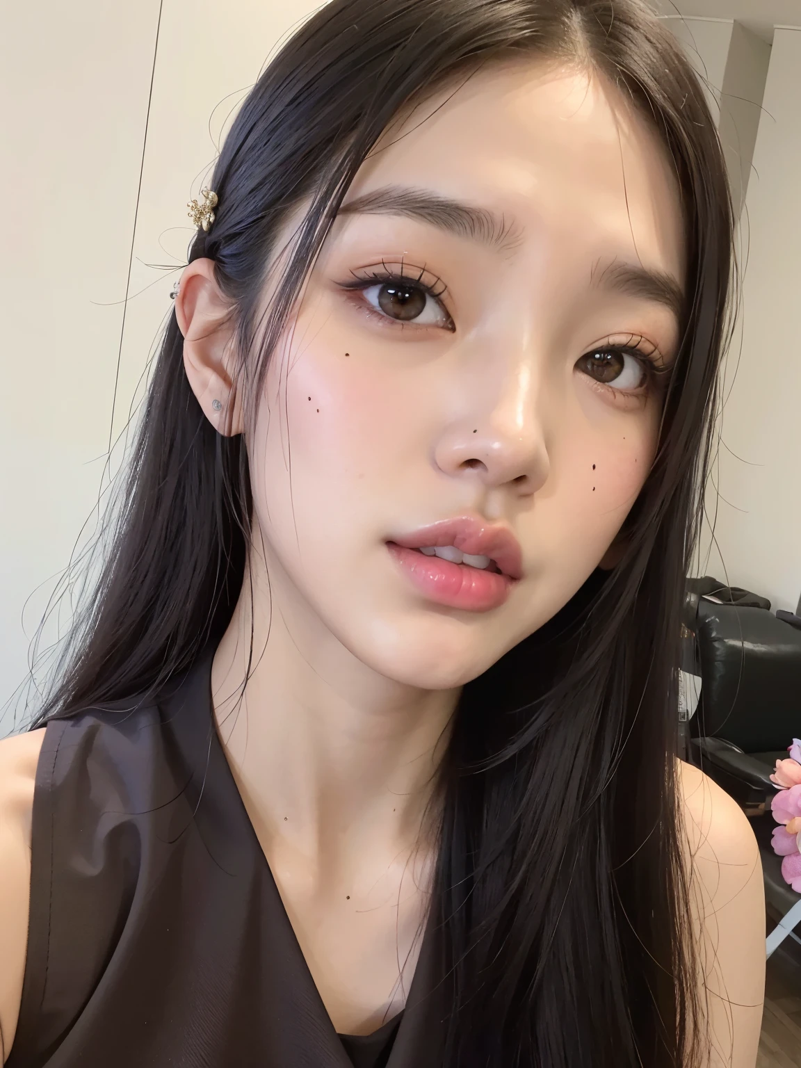 Arafed Asian woman with long black hair and brown top, jennie rosa negro, jaeyeon nam, Jisoo de Blackpink, Young cute pale asian face, jossi de blackpink, jisoo de blackpink, kimi takemura, parque roseanne de blackpink, heonhwa choe, joven y adorable rostro coreano, gongbi, 19 year old girl