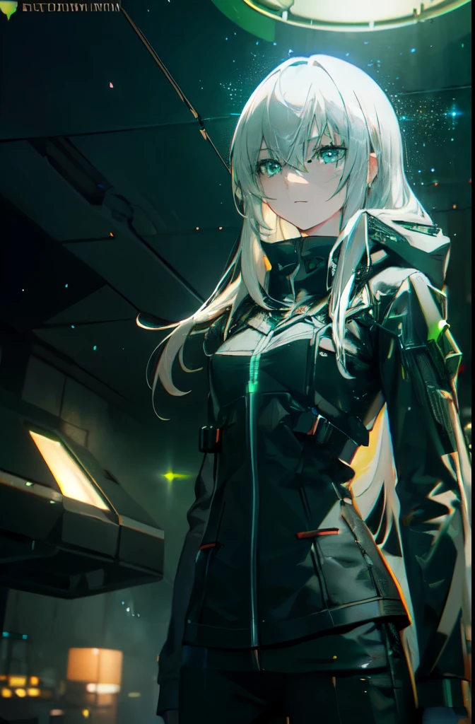 smoke, post apocalypse, ((Green Dawn:1.3)), Green sky, The ruined backdrop of the city, ((spaceship in the sky)), Science fiction, (slender body: 1.4), 1 girl, stands on the roof, (long white hair: 1.4), Blue eyes, black trousers, black big sweatshirt, hood, Cyberpunk Apparel, City of the future, sad look, bruises under the eyes, Destroyed skyscrapers, HDR (High dynamic range), ray tracing, NVIDIA RTH, Excessive resolution, Unreal 5, subsurface scattering, текстурирование PBR, Post-processing, Anisotropic filtering, depth of field, Maximum clarity and sharpness, Multilayer textures, Albedo and Specularity Maps, Surface Shading,  Accurately simulate the interaction of light and material, octane number, two-tone lighting, Low ISO, White balance, Rule of thirds, wide aperture, 8К RAW, Effective subpixel, subpixel convolution, (luminescent particles: 1.4), {{the masterpiece, Best quality, Extremely detailed computer graphics, Unity 8K wallpaper, 3D, Cinema lighting, Glare}},